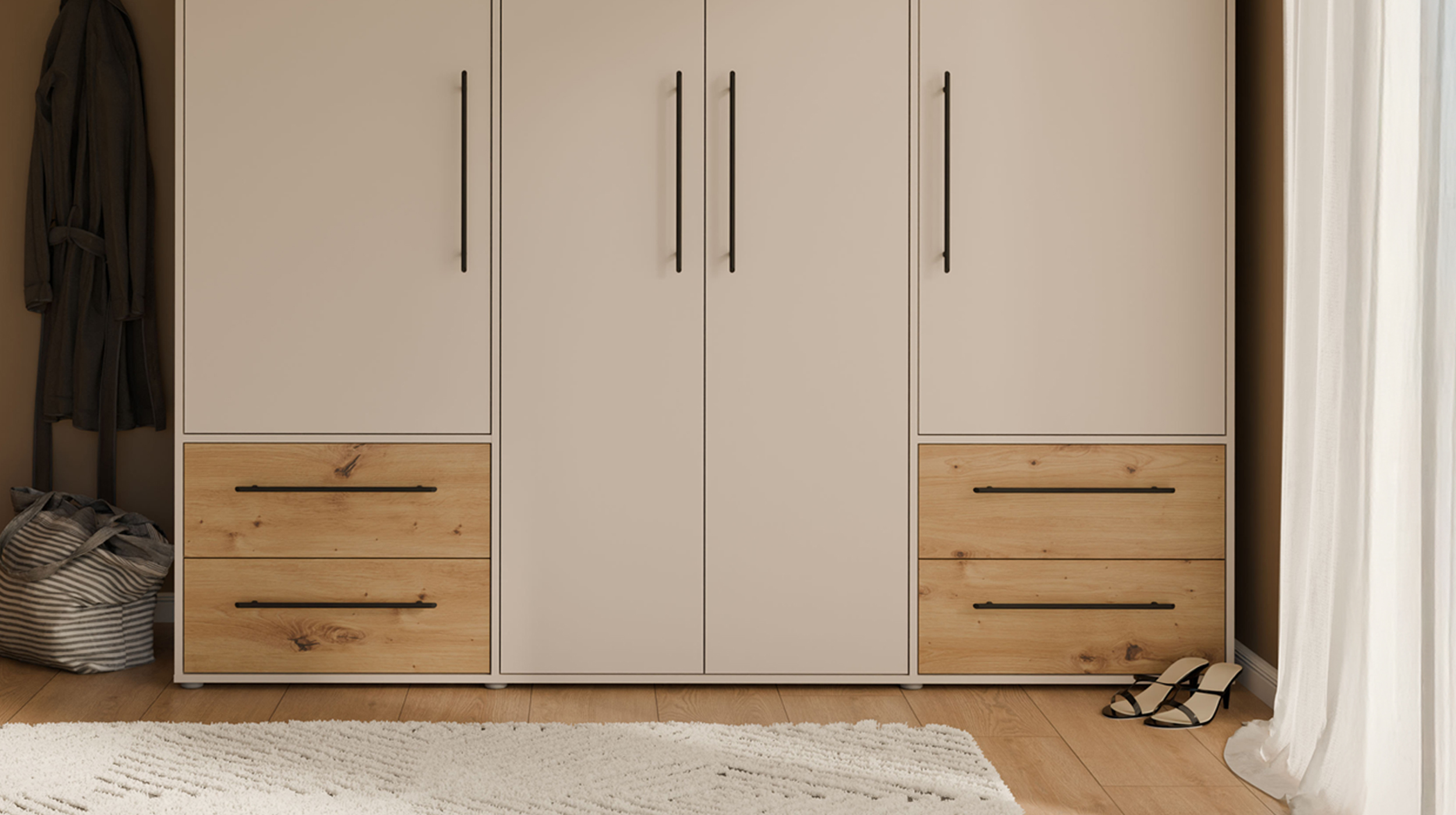 Kleiderschrank beige Artisan Eiche - 206 cm - 4 Türen - MOKKARIS
