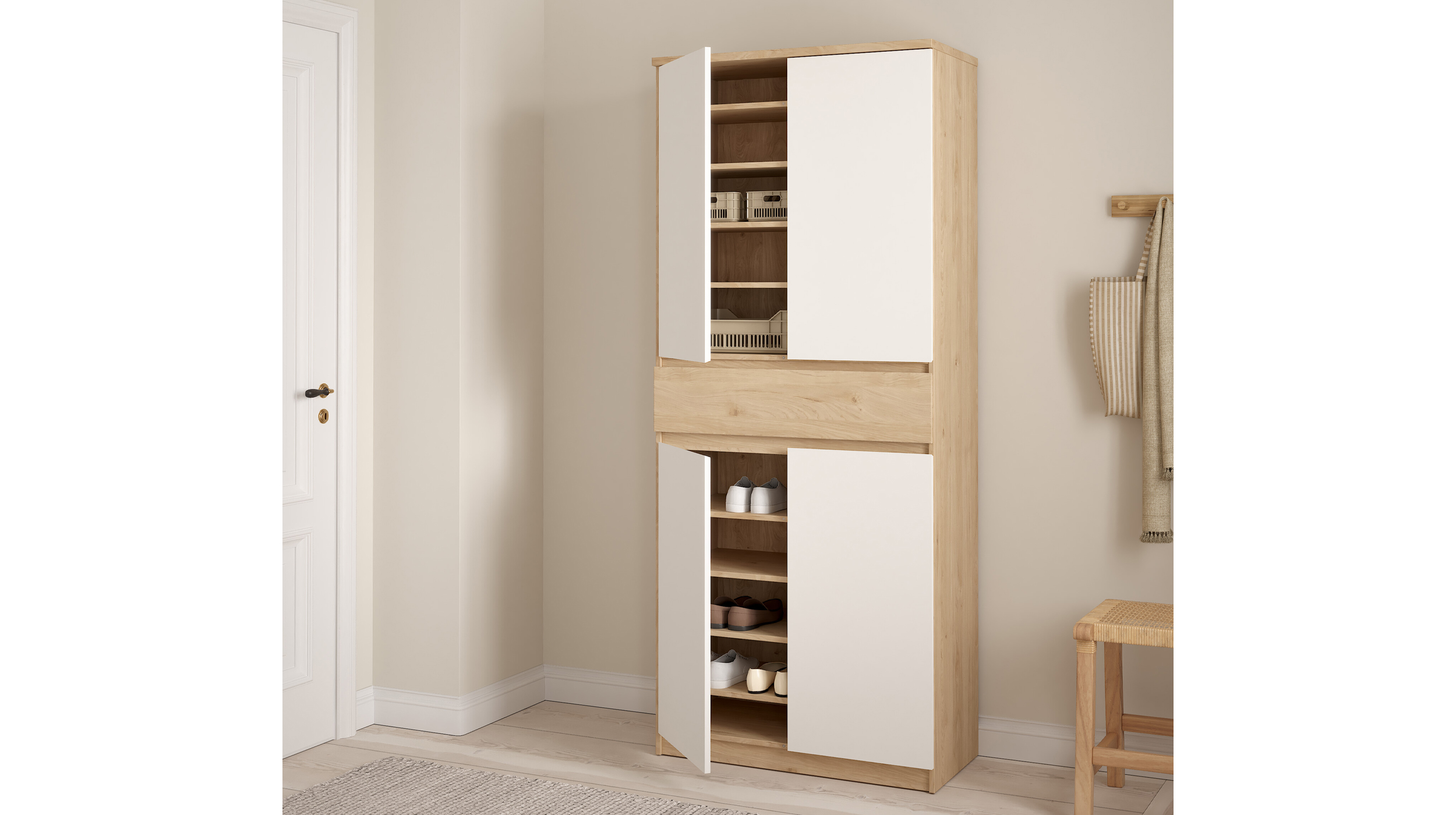 Schuhschrank Jackson Hickory weiß 80 x 192 cm - NAIA