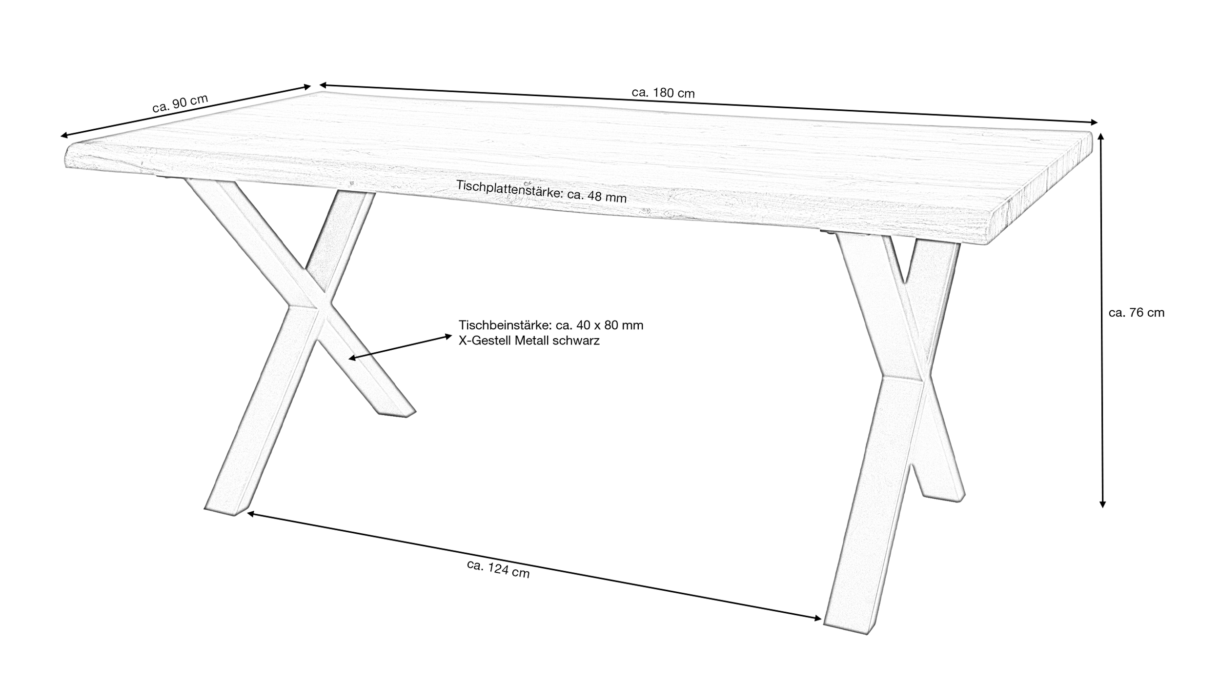 Esstisch Baumkantentisch 180 x 90 cm Wildeiche - LENIA