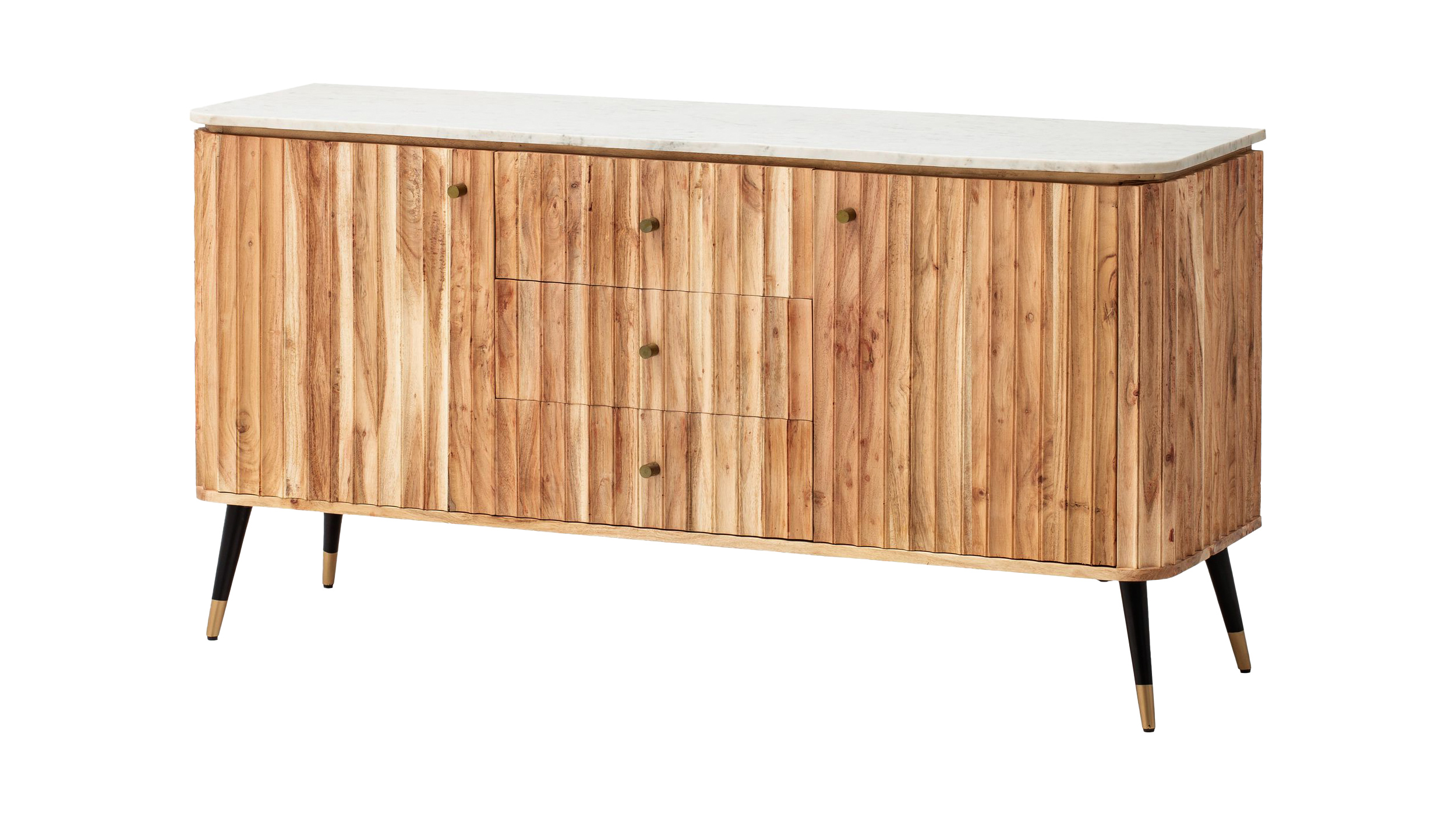 Sideboard mit 3 Schubladen Akazie massiv - Marmor 150 cm - HEDRA