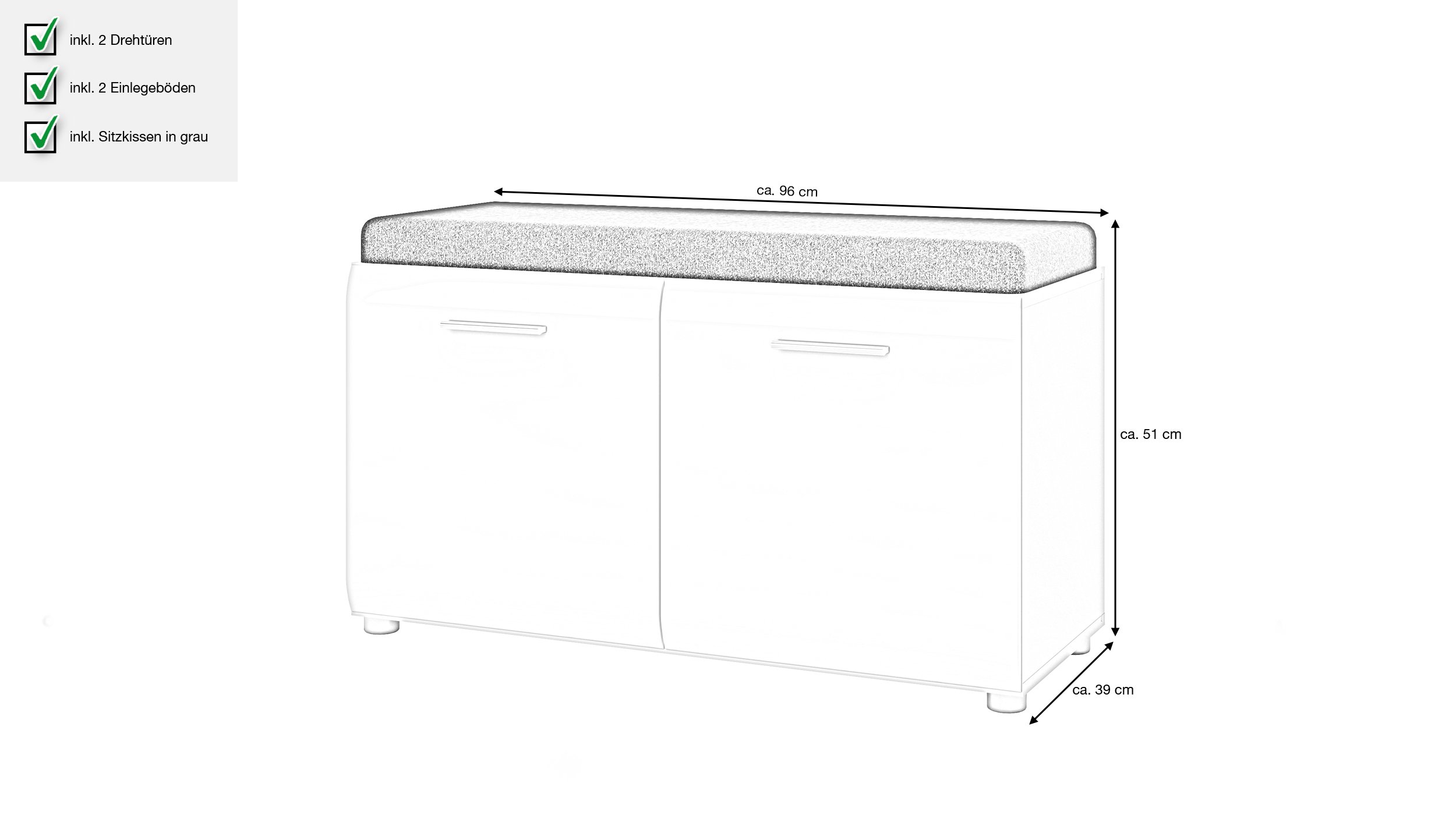 Garderobenbank weiß hochglanz - 96 cm - MERANO