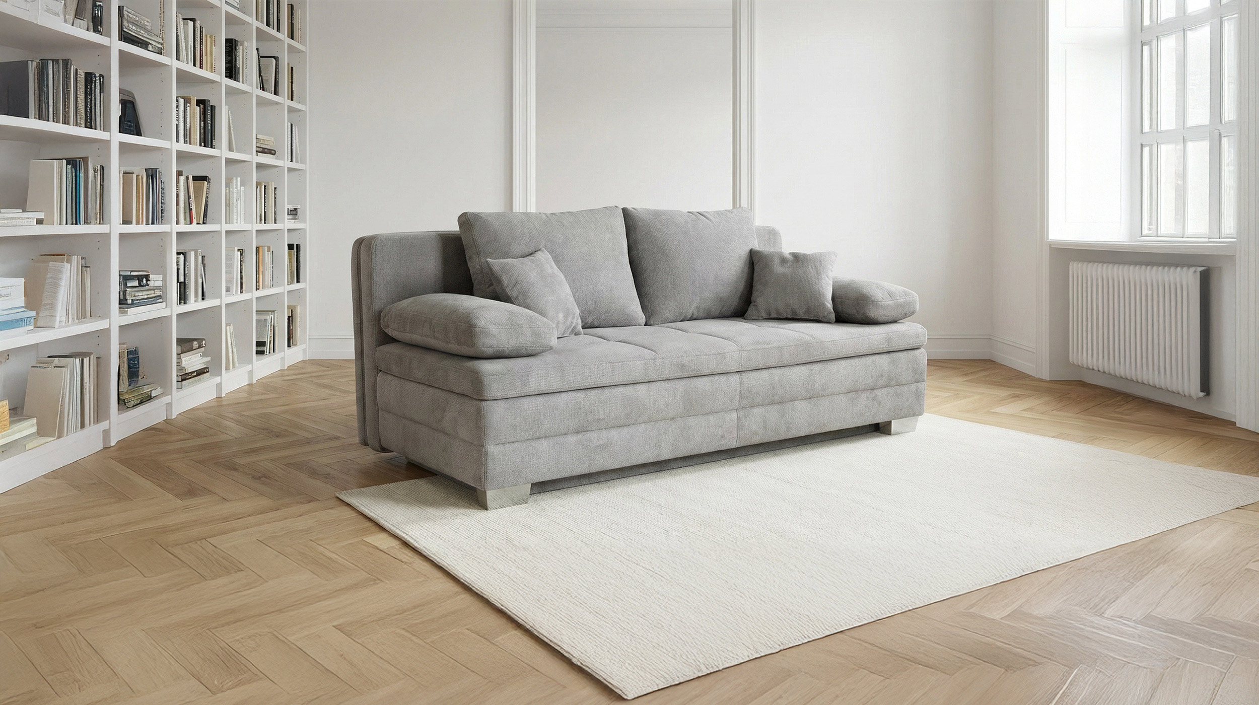 Schlafsofa Bettkasten Dauerschläfer grau Federkern 203 cm - LINDAU