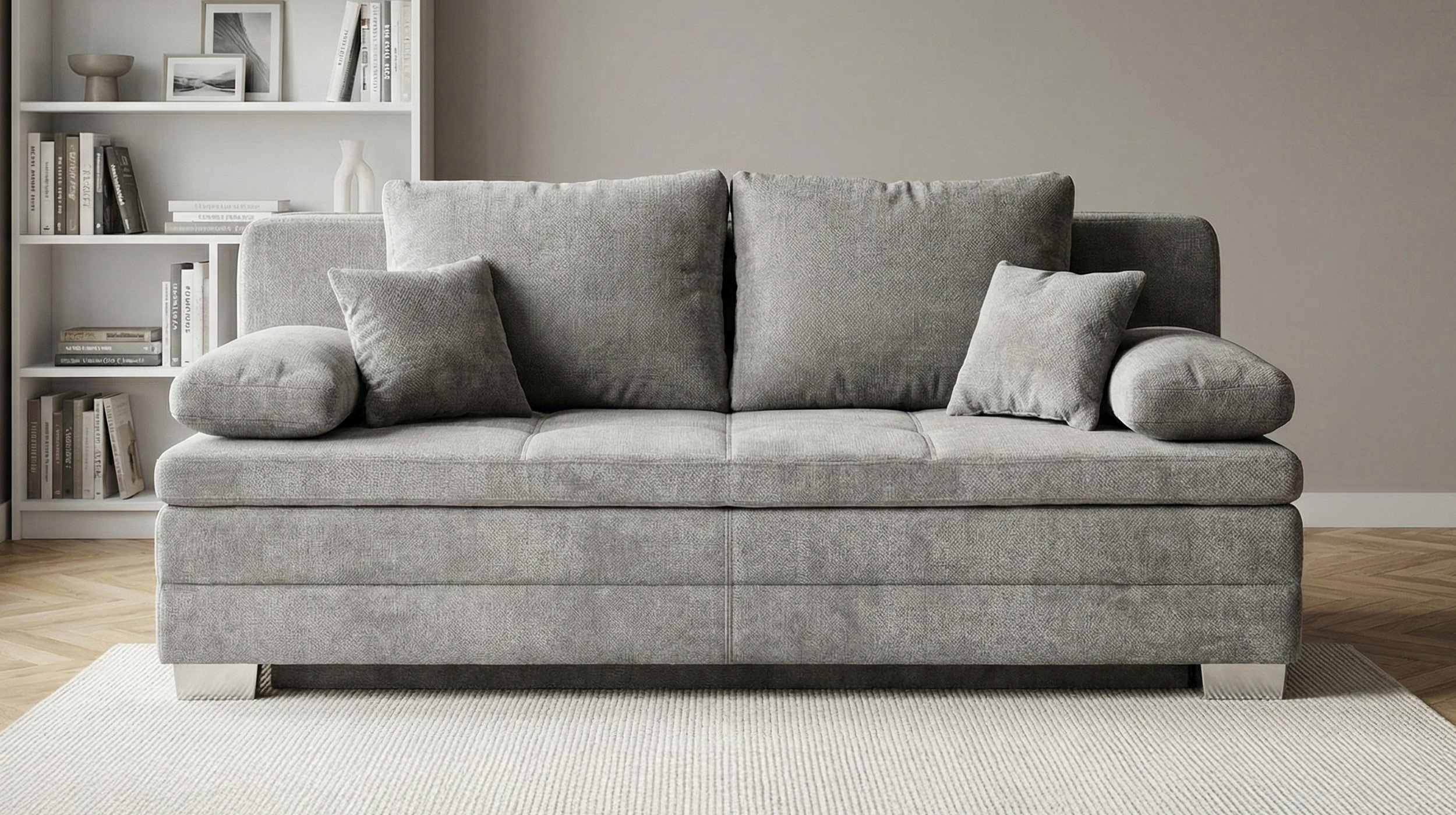 Schlafsofa Bettkasten Dauerschläfer grau Federkern 203 cm - LINDAU