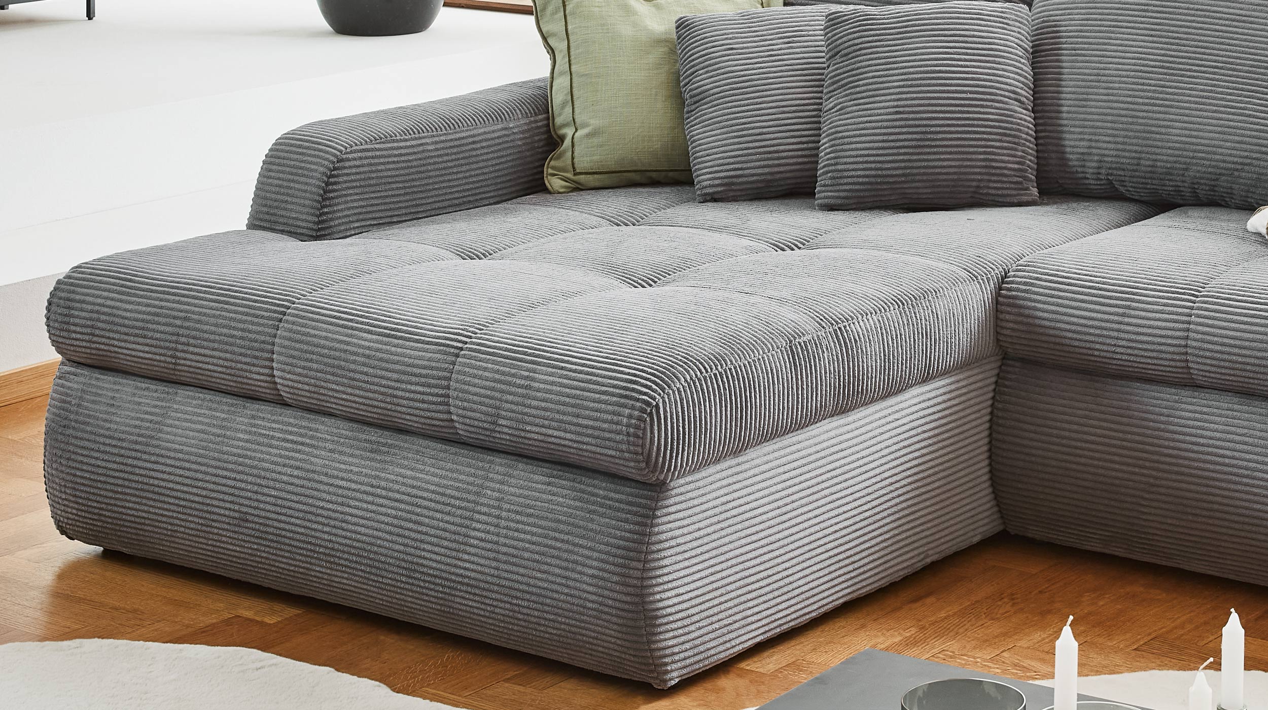 Ecksofa Cord grau mit Schlaffunktion 241 x 175 cm - LUNO