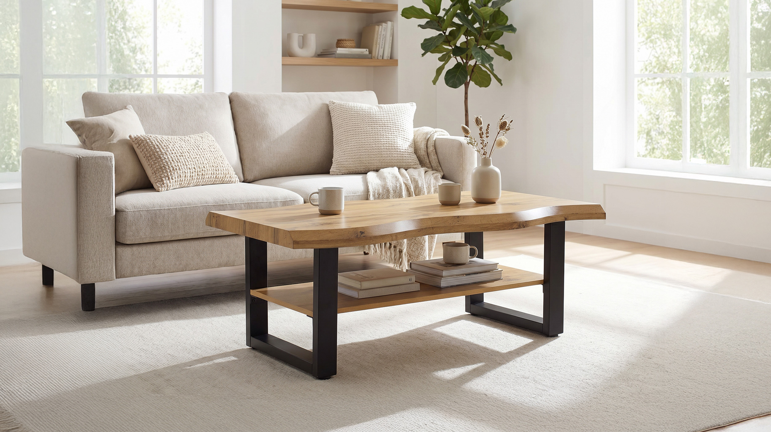 Couchtisch Baumkantentisch Wildeiche 110 x 60 cm - GABRION