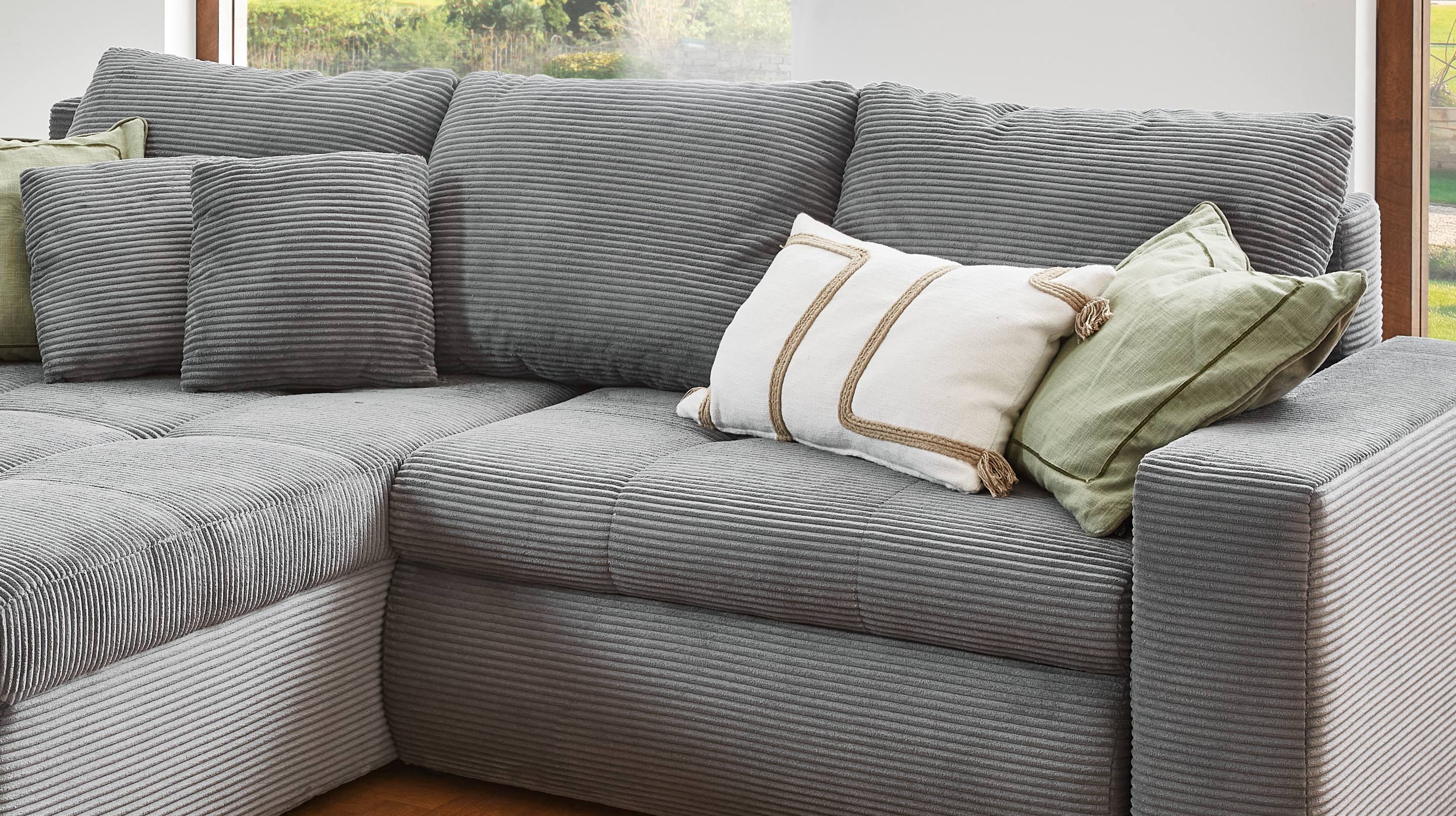 Ecksofa Cord grau mit Schlaffunktion 241 x 175 cm - LUNO