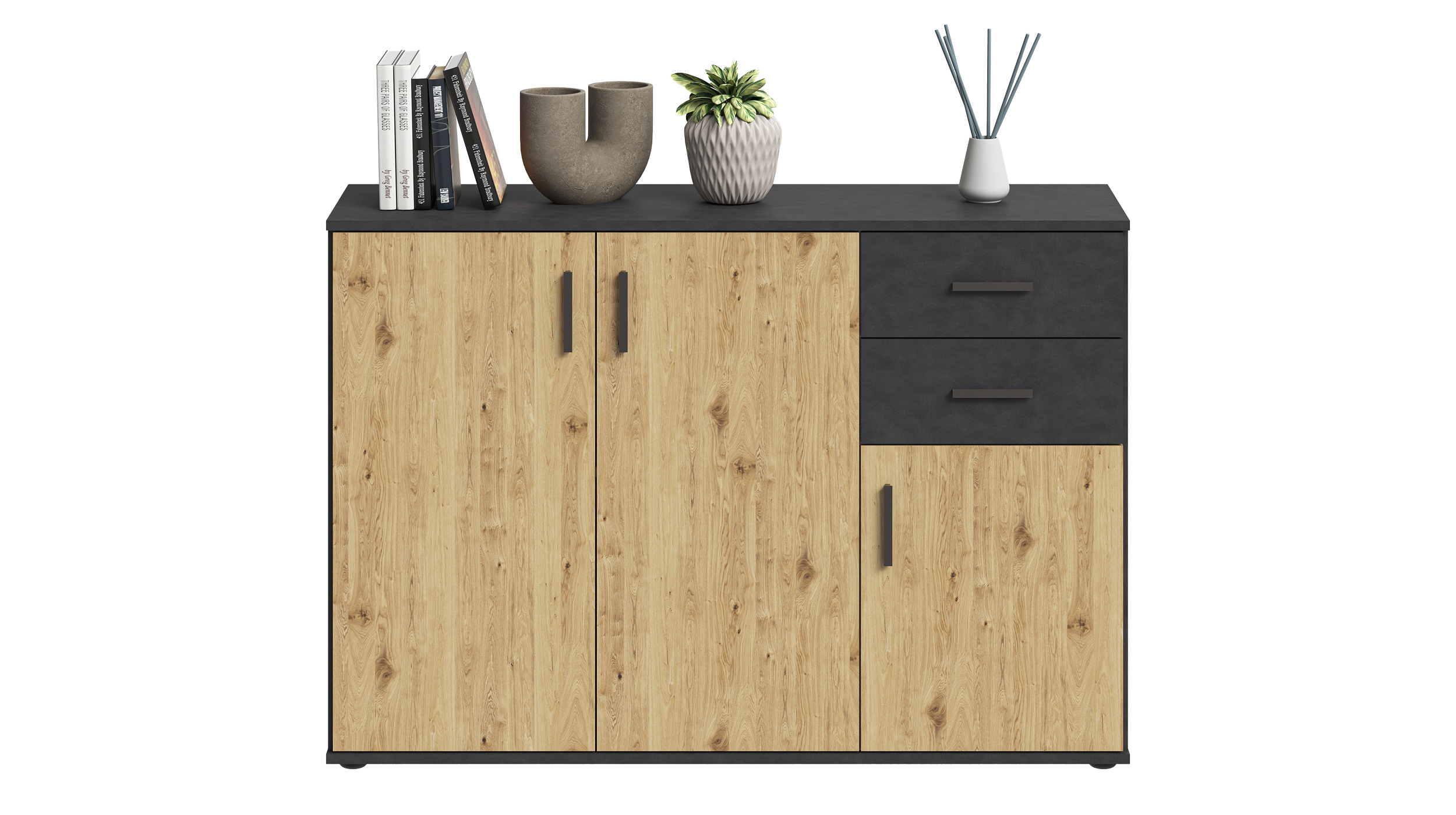 Kommode mit Schubladen anthrazit Artisan Eiche 120 cm - ALBATA