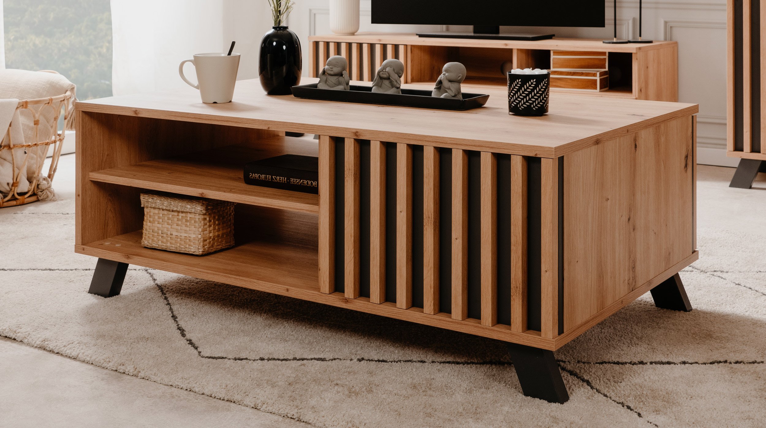 Couchtisch Artisan Eiche - anthrazit 138 x 40 cm - MEDAN