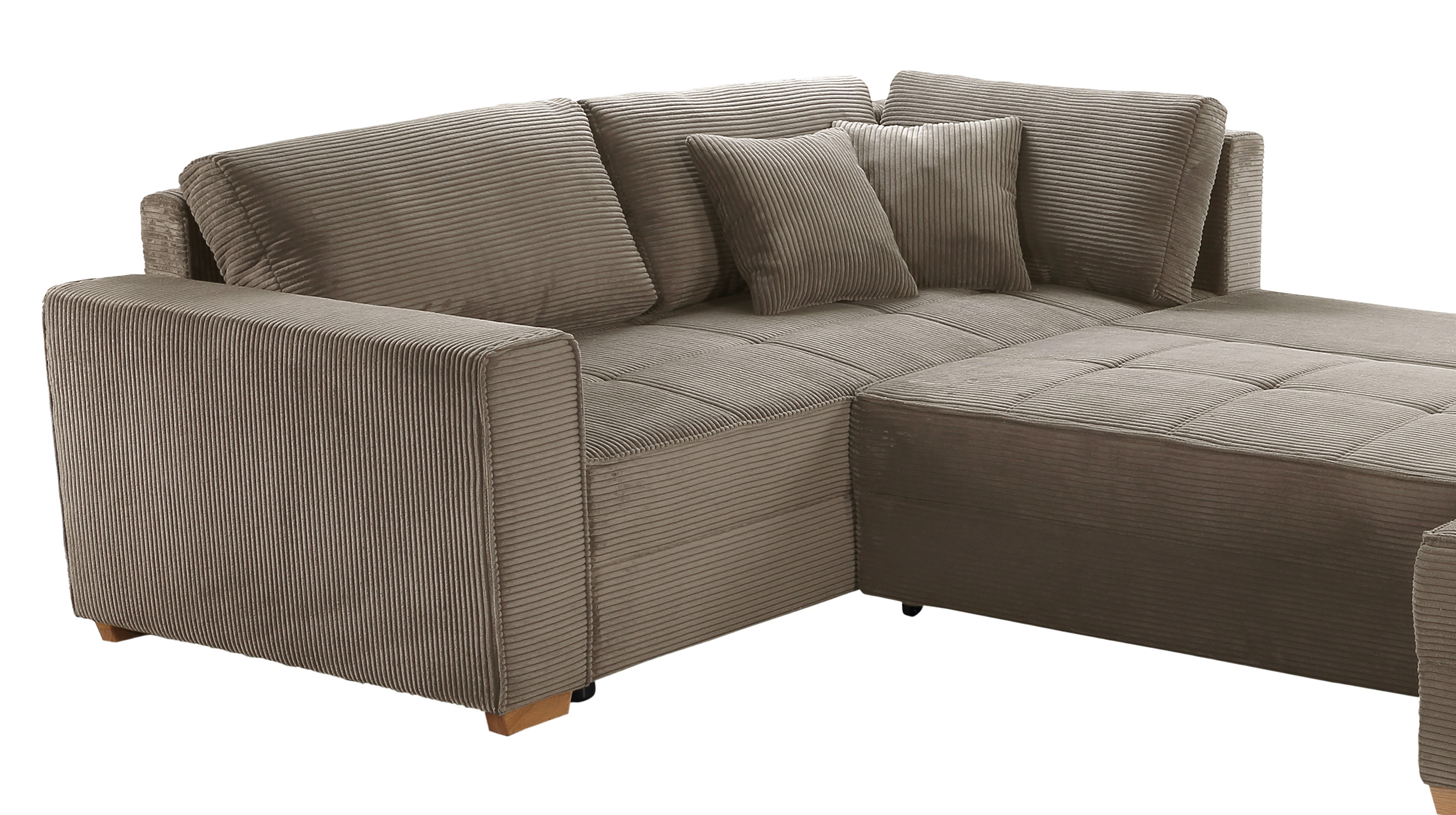 Wohnlandschaft Schlaffunktion Cord Bettkasten taupe 379 cm - ALBA