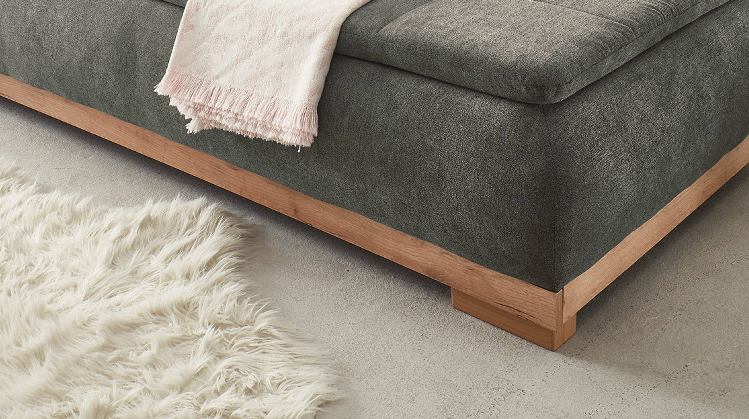 Schlafsofa grau Bettkasten ausziehbar Federkern 208 cm - AMBRA