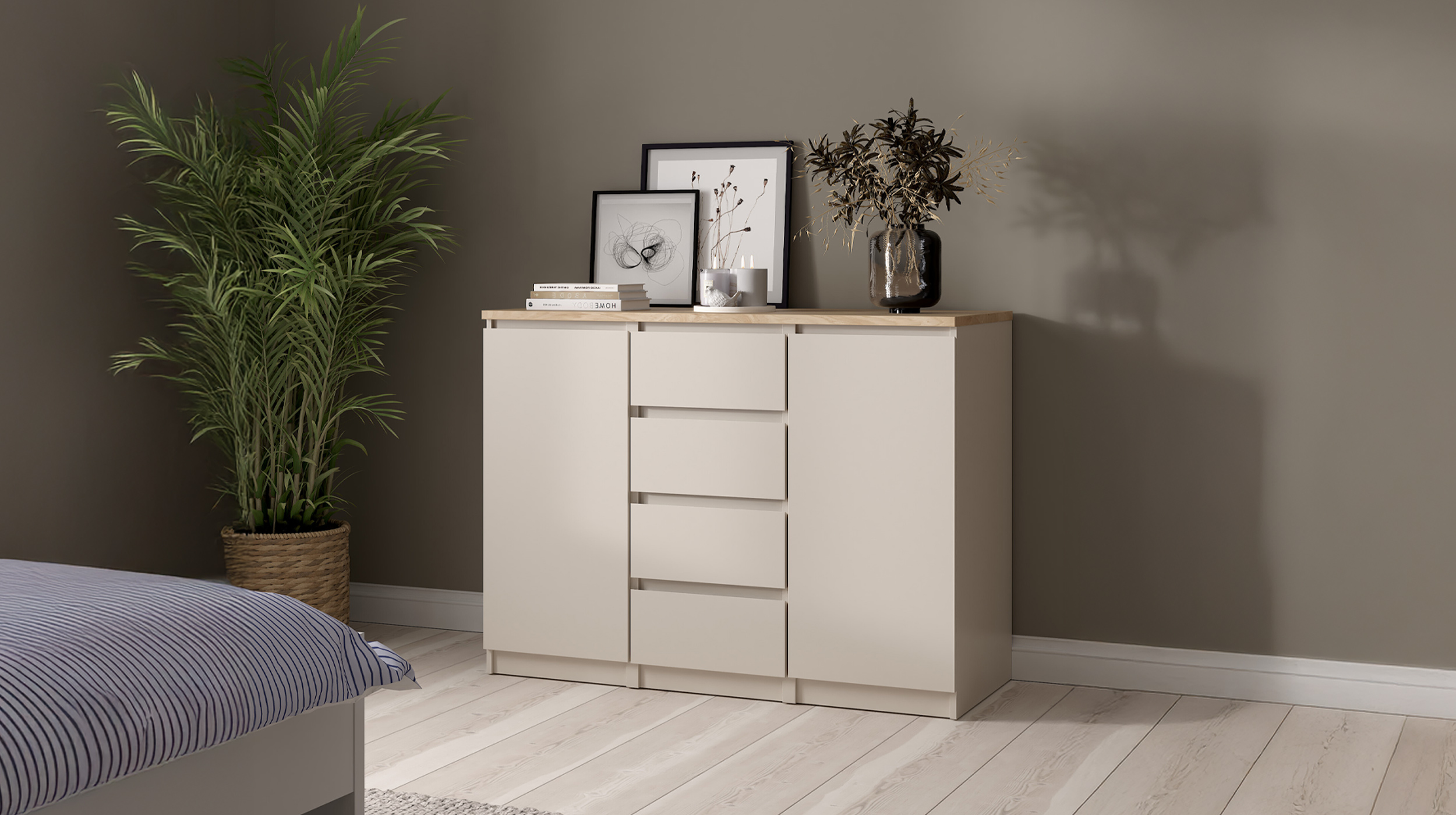 Sideboard mit 4 Schubladen beige - Jackson Hickory 121 cm - NAIA