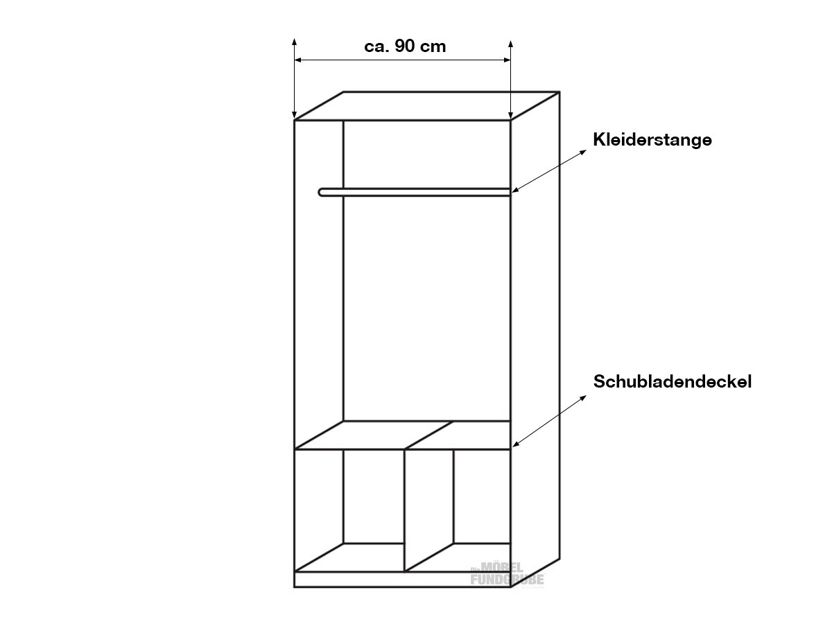 Kleiderschrank weiß hochglanz - rauch - 91 cm - CELLE