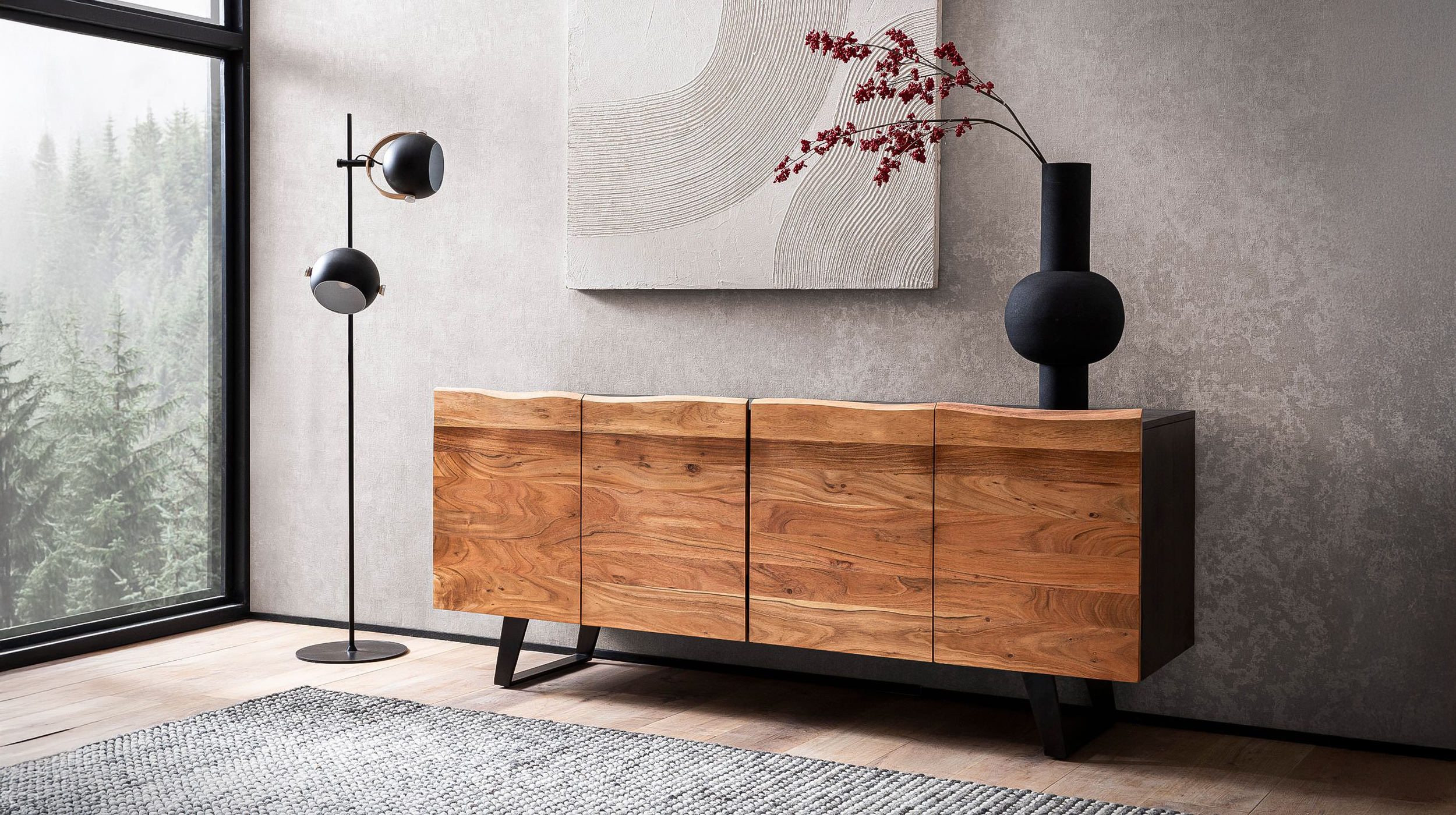 Sideboard Akazie massiv lackiert 180 cm - mit Baumkante - HALVOR