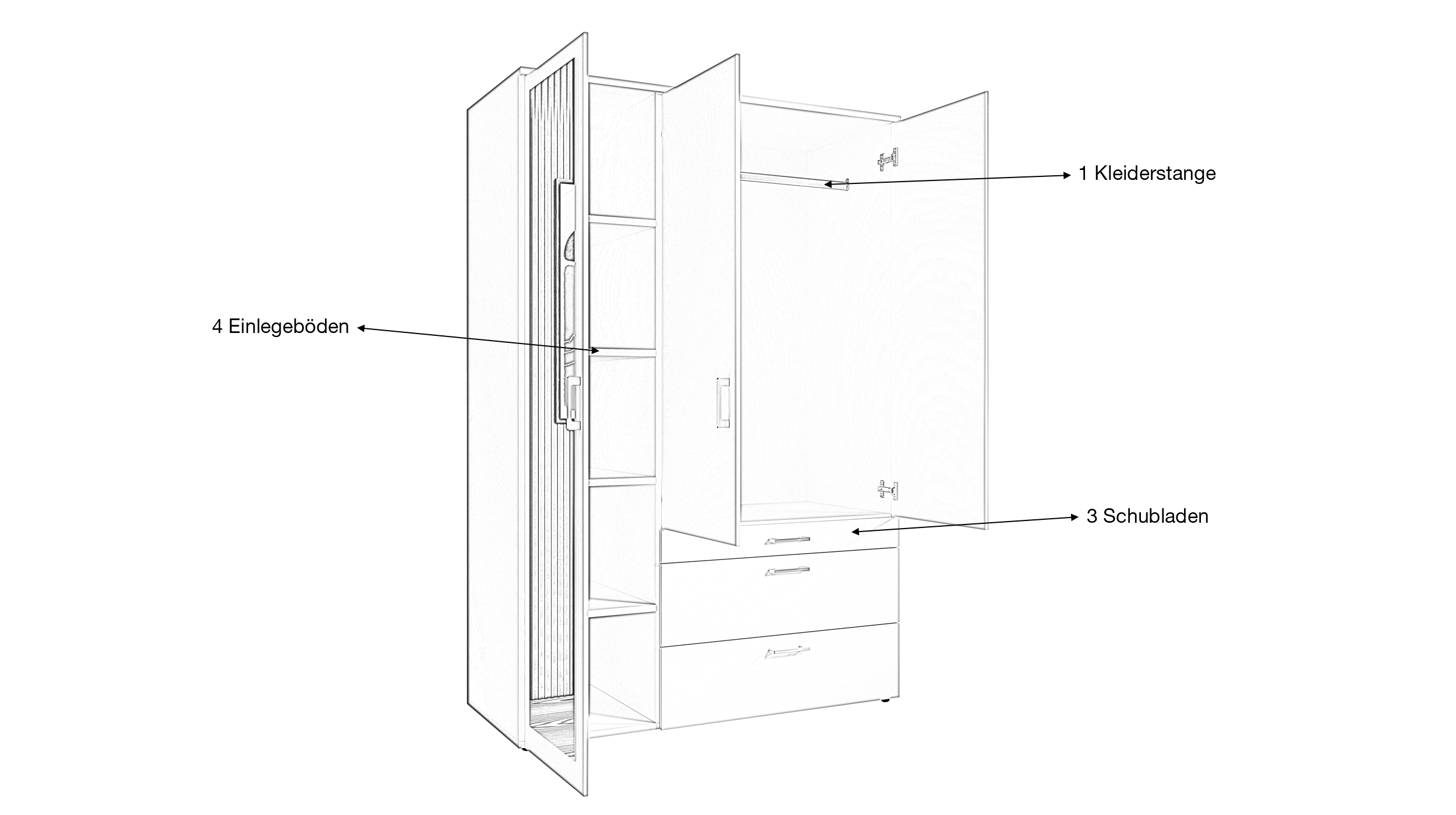 Kleiderschrank weiß mit Spiegel - 135 cm - 3-türig - VESALA