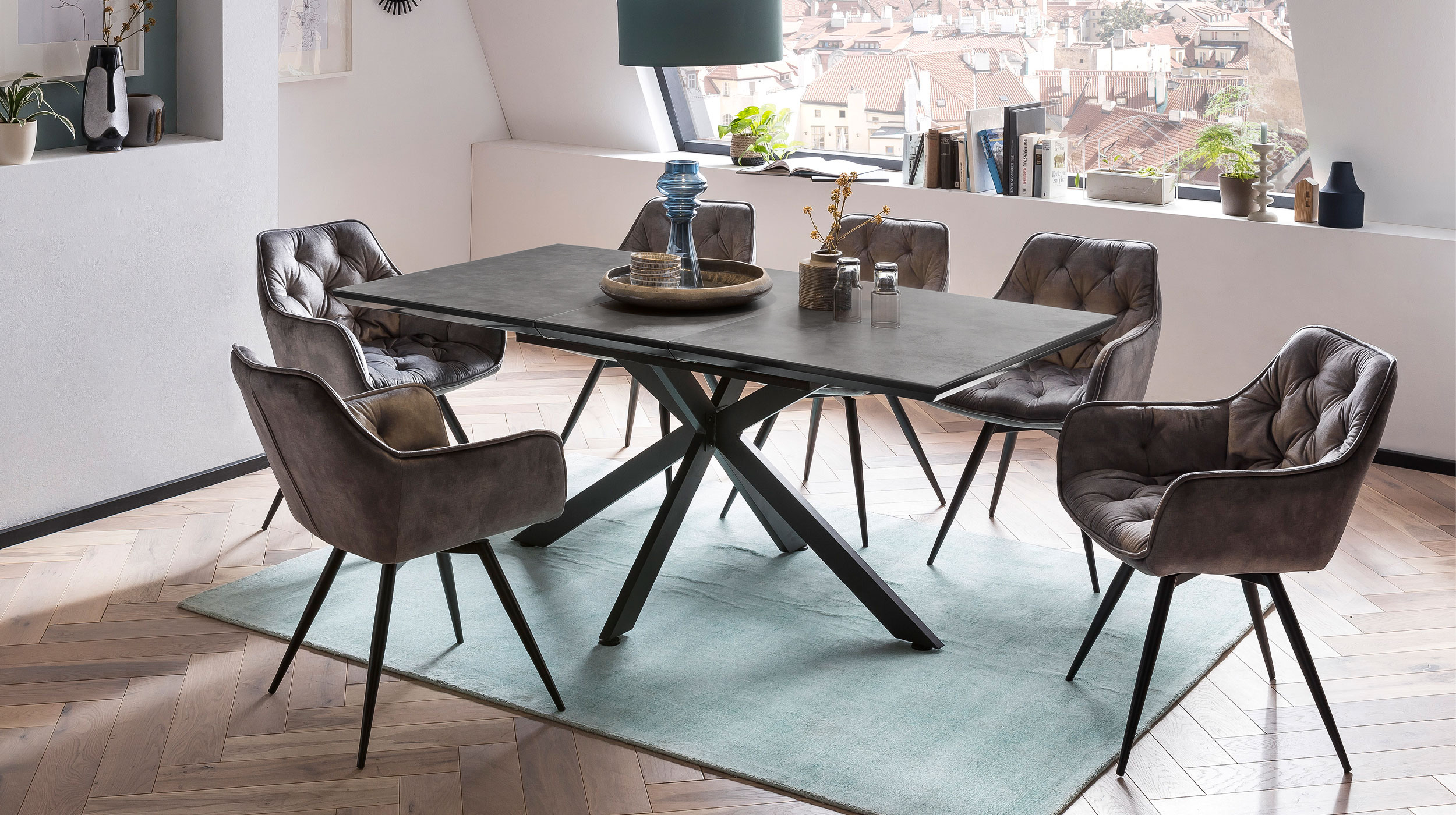 Esstisch ausziehbar 140 - 180 cm Keramikoptik Glas - JORUNN