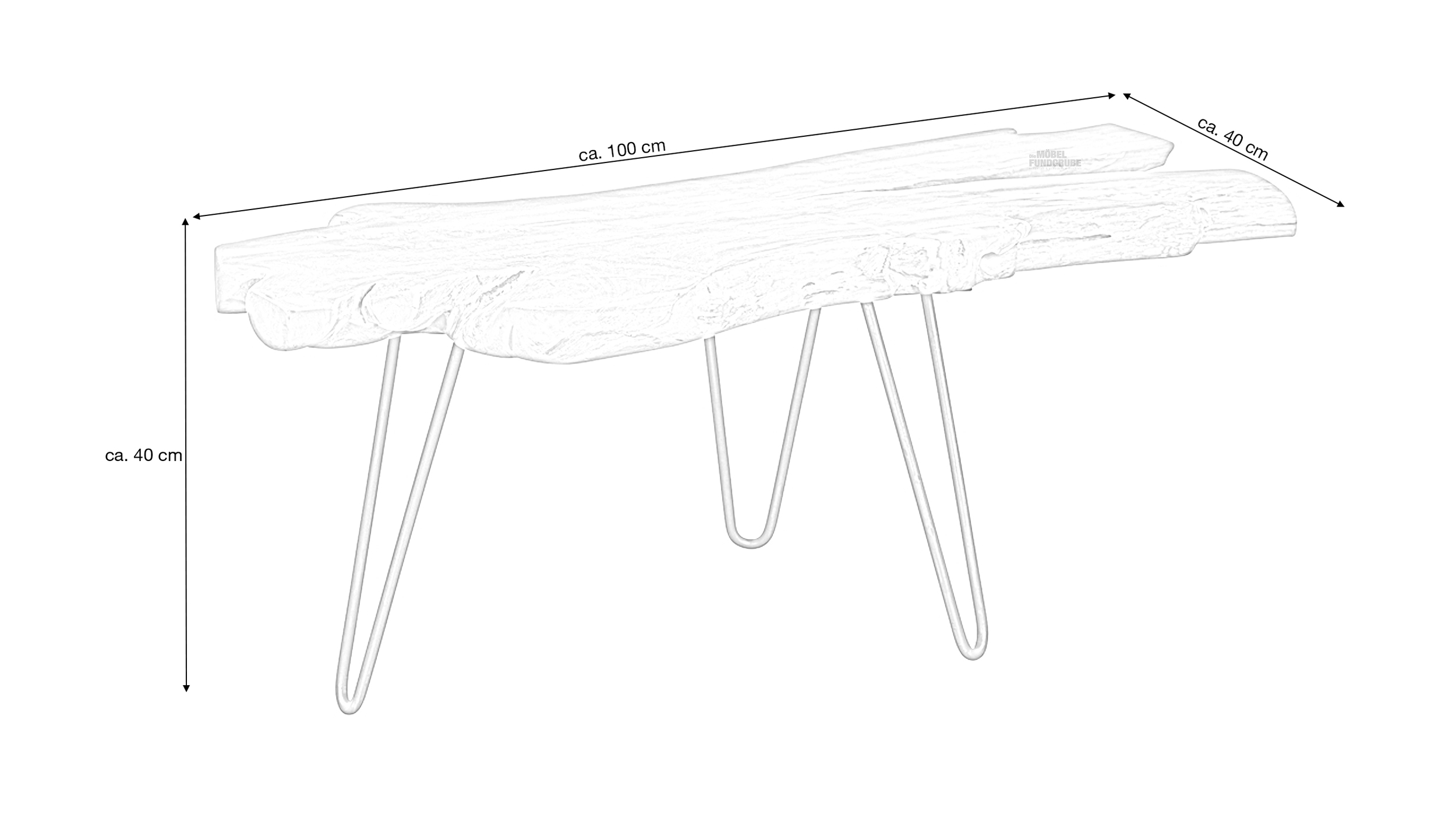 Couchtisch Massivholz Teak 100 x 40 cm - TALLUS
