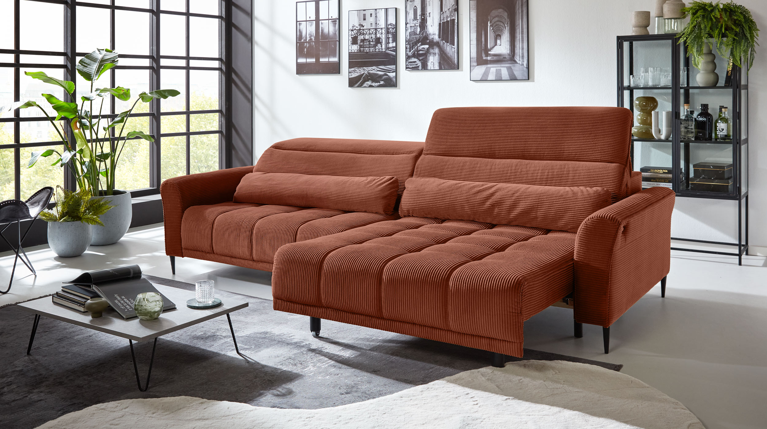 Big Sofa Cord rost ausziehbar - Sitztiefenverstellung - 280 cm - LOGAN