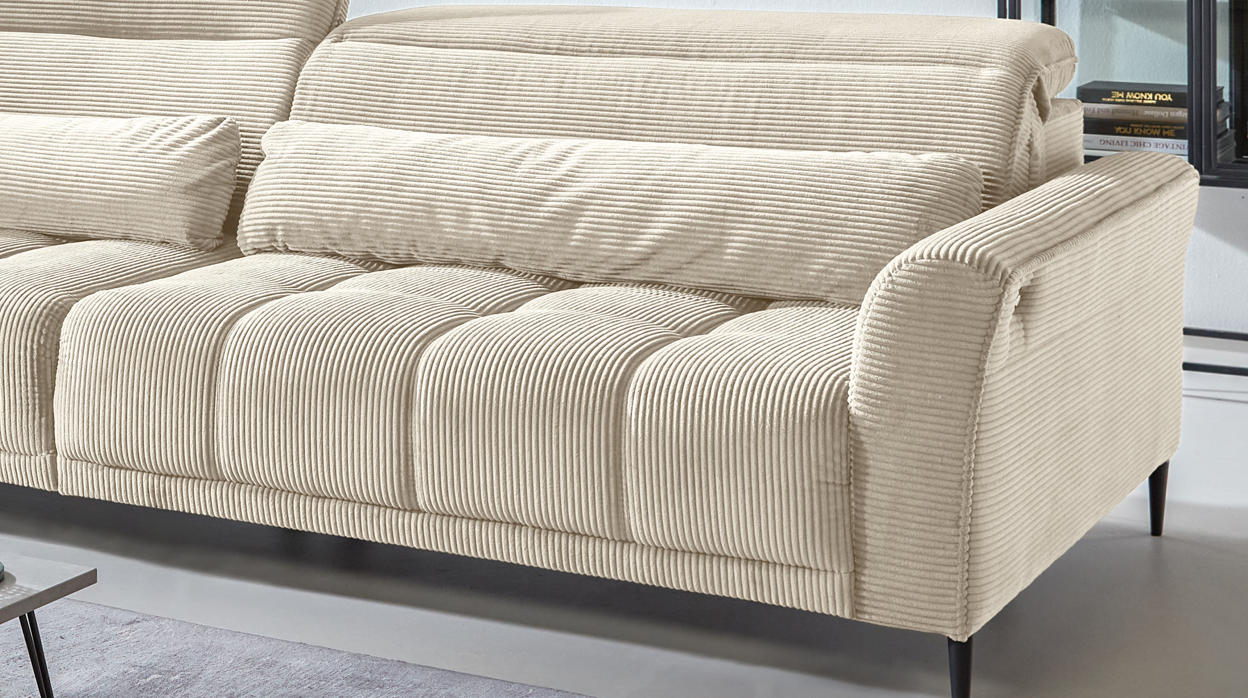 Big Sofa Cord beige ausziehbar - Sitztiefenverstellung - 280 cm - LOGAN