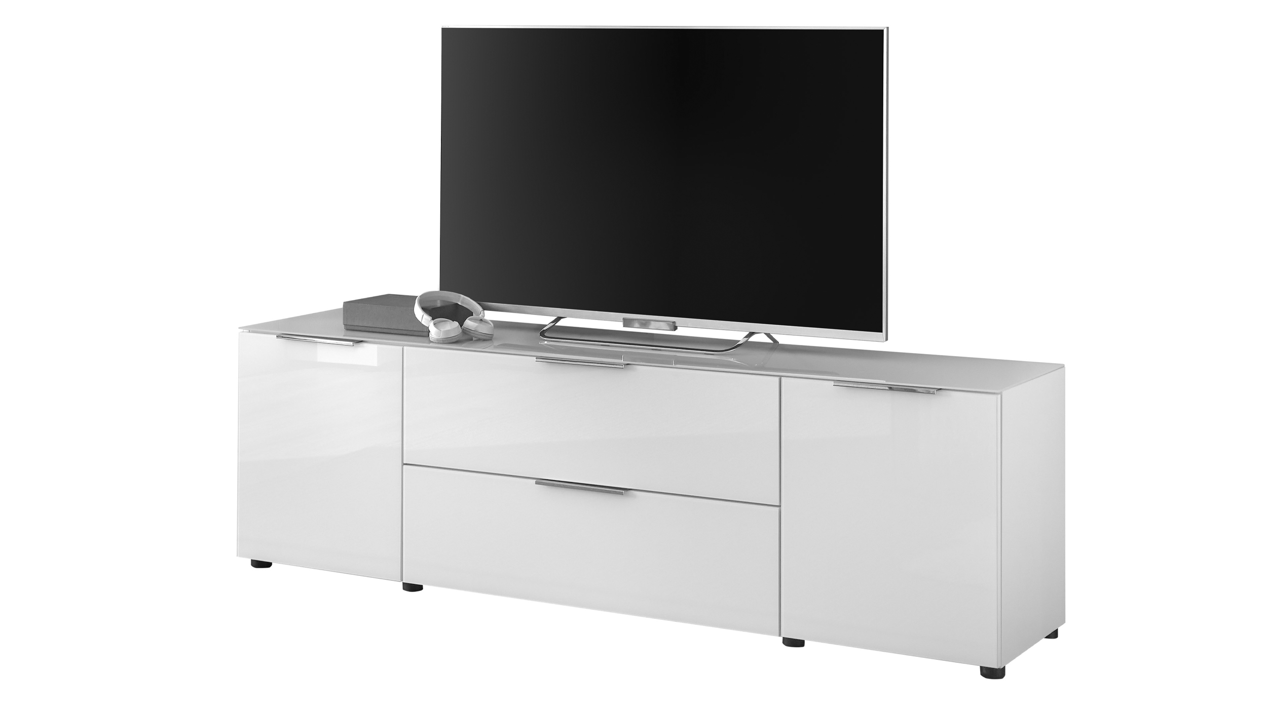 TV-Lowboard weiß - Glasfront - 180 cm - SANTORIN