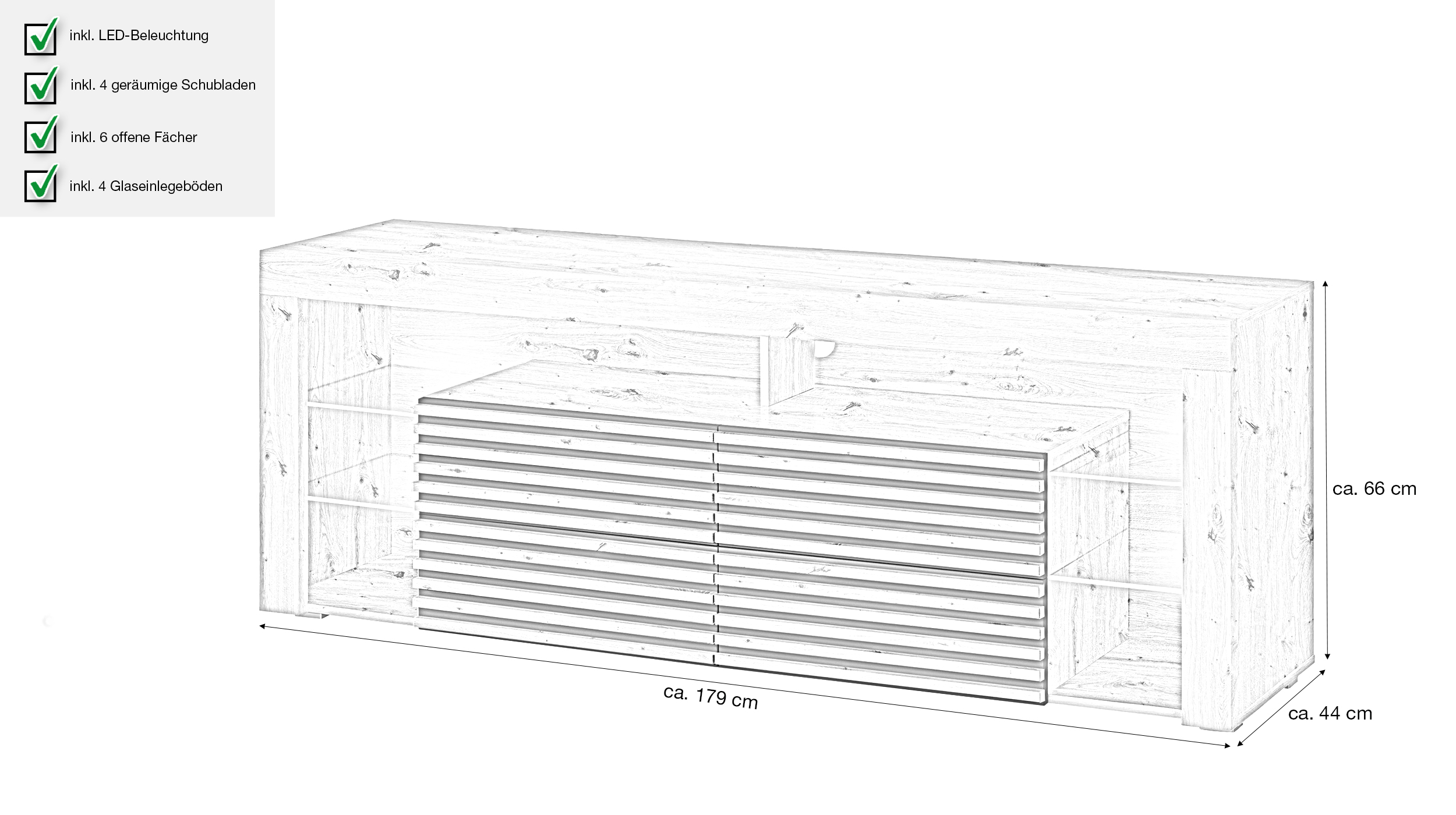 TV-Lowboard mit Beleuchtung Artisan Eiche - 179 cm - GOAL
