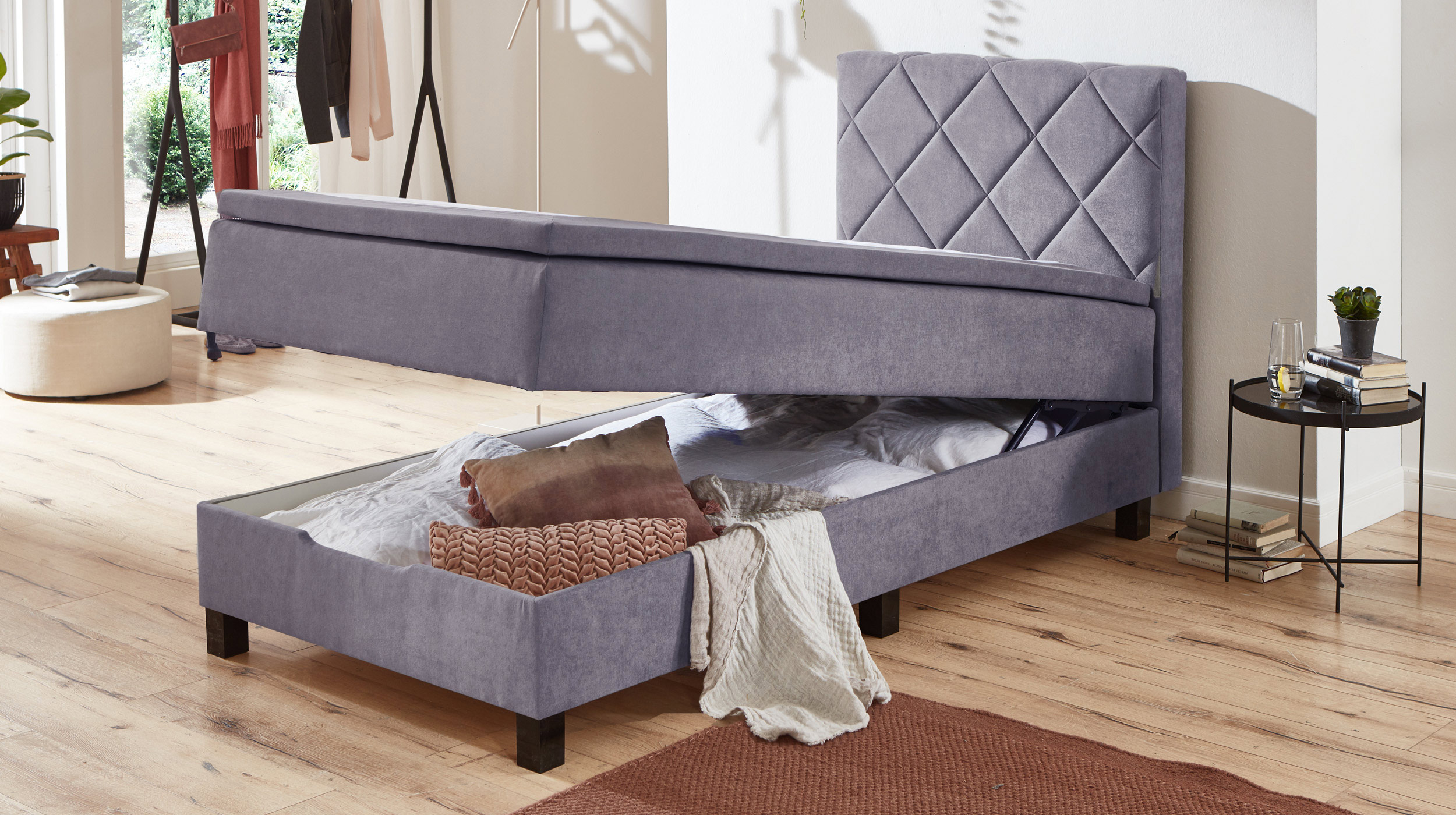 Boxbett 100 x 200 cm grau mit Bettkasten - JEFF
