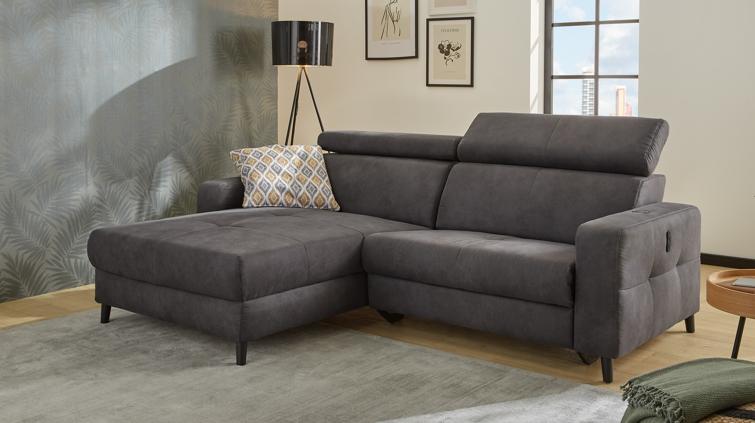 Ecksofa mit Relaxfunktion grau 249 x 109 cm - DOPPIO