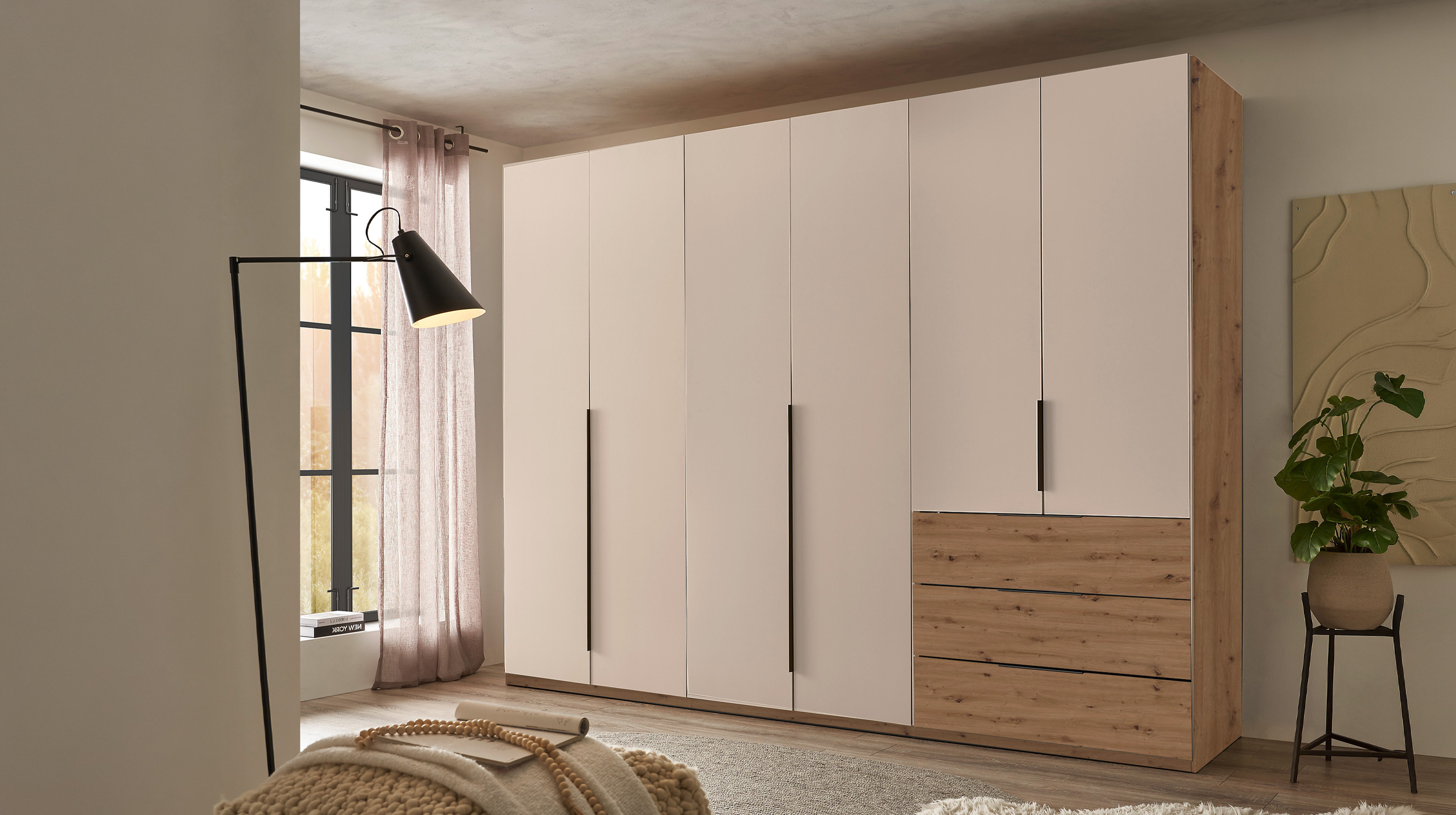 Kleiderschrank beige - Eiche - 300 cm - NUKA