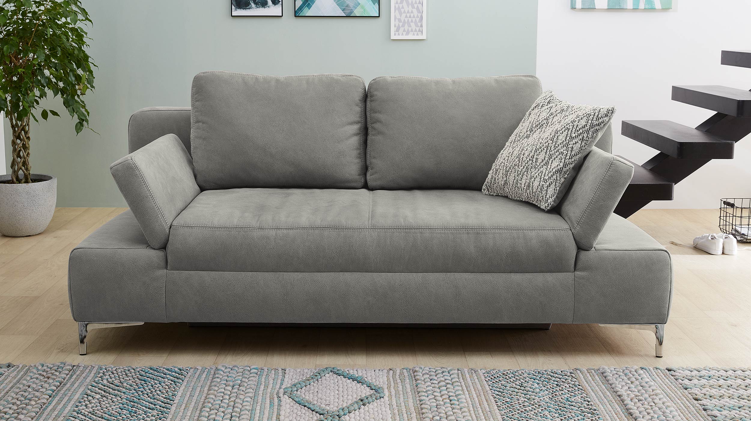 Schlafsofa grau Bettkasten ausziehbar 200 cm Federkern - JANO