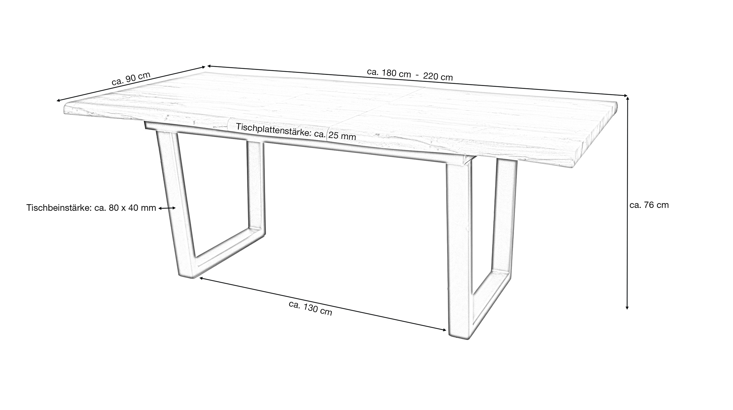 Esstisch Baumkanten Optik ausziehbar - 180  cm Eiche - IRINA