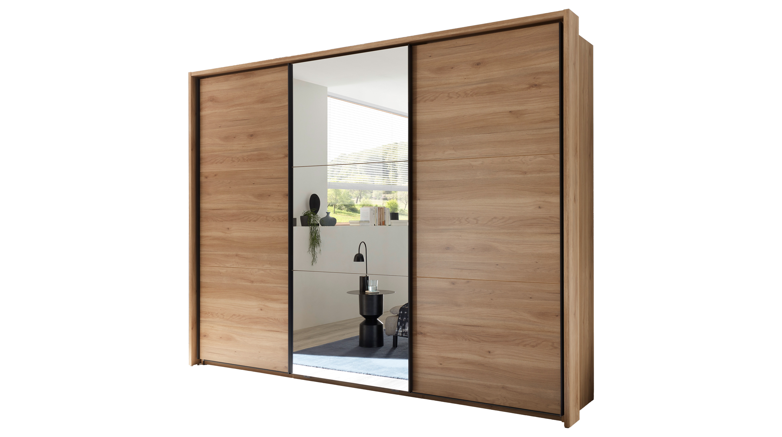 Schwebetürenschrank mit Spiegel 280 cm Eiche - graphit - ASCHAU