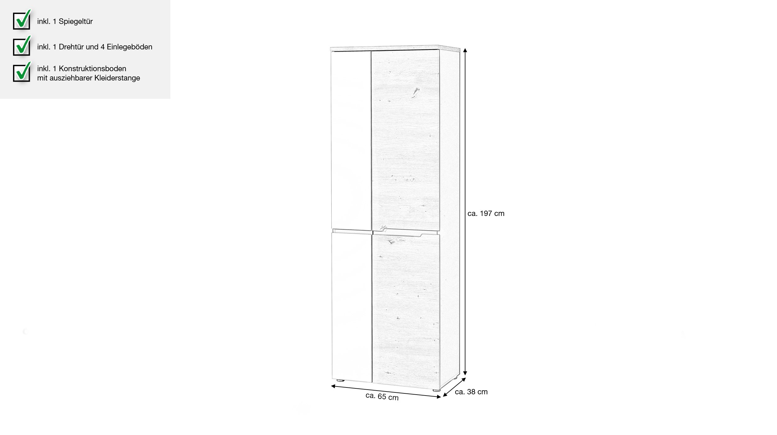Garderobenschrank mit Spiegel Artisan Eiche 65 cm - MEMPHIS