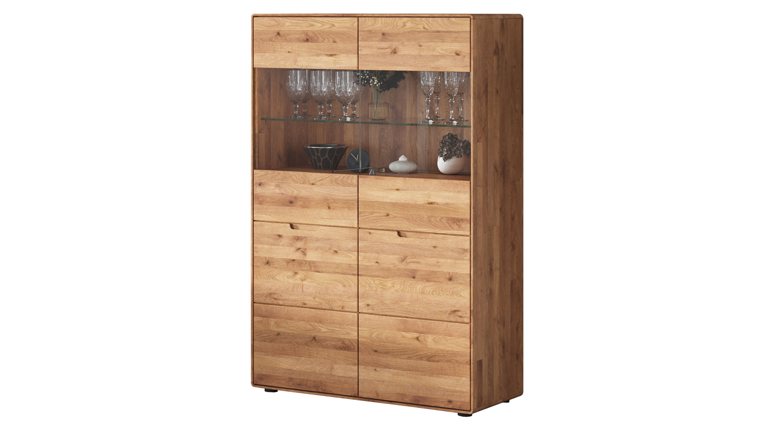 Highboard mit Glastüren Wildeiche massiv 100 cm - LUCAS