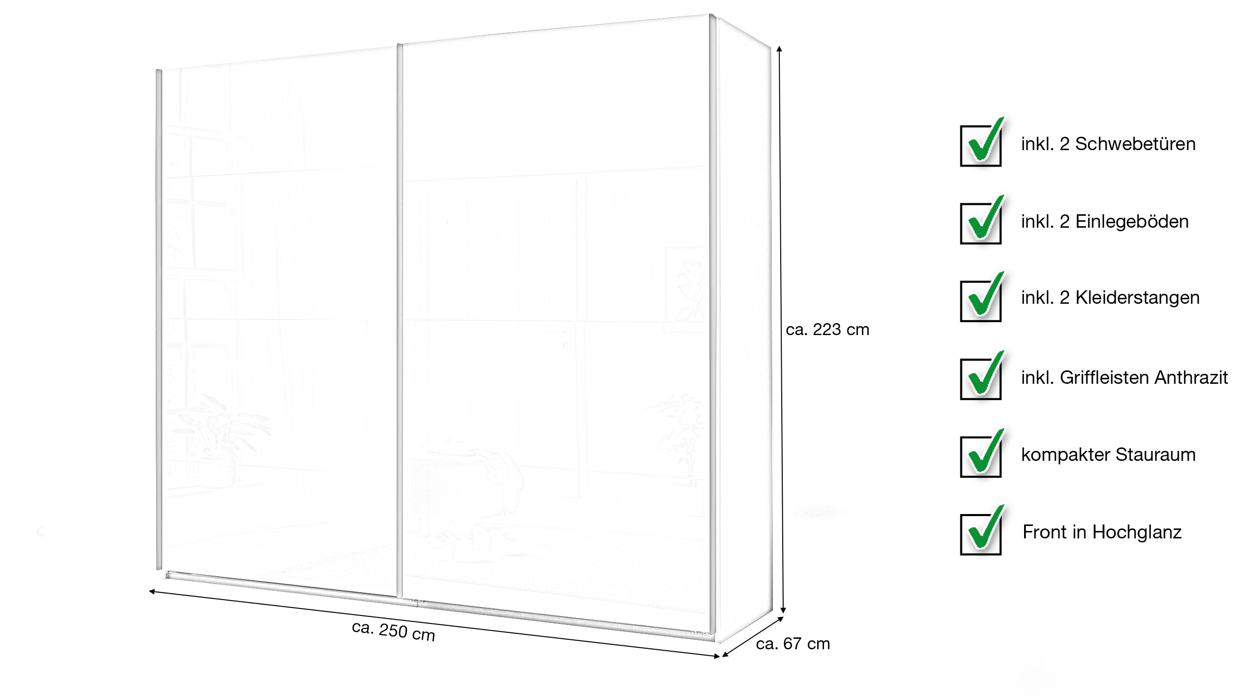 Schwebetürenschrank beige hochglanz - 250 cm - SYSTEMA