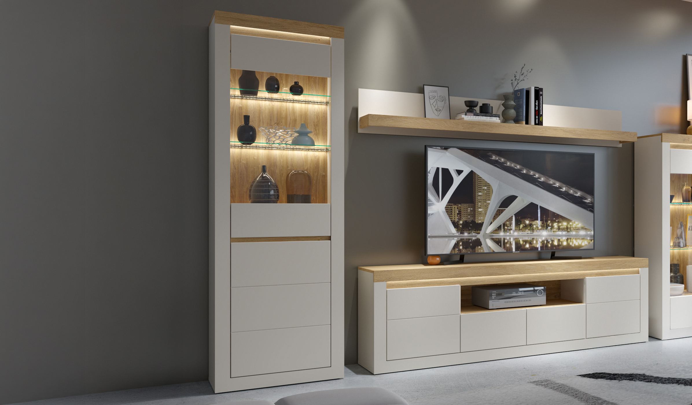 Vitrine mit Beleuchtung Eiche beige - Breite 64 cm - NAXXAR