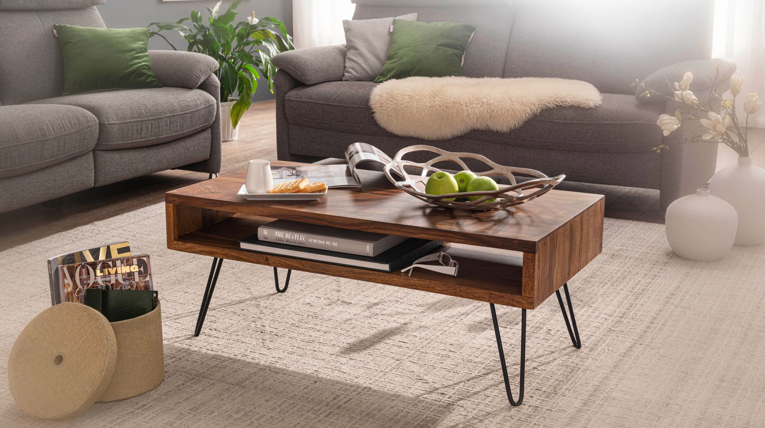 Couchtisch Sheesham massiv gebeizt 100 x 50 cm - NORELL