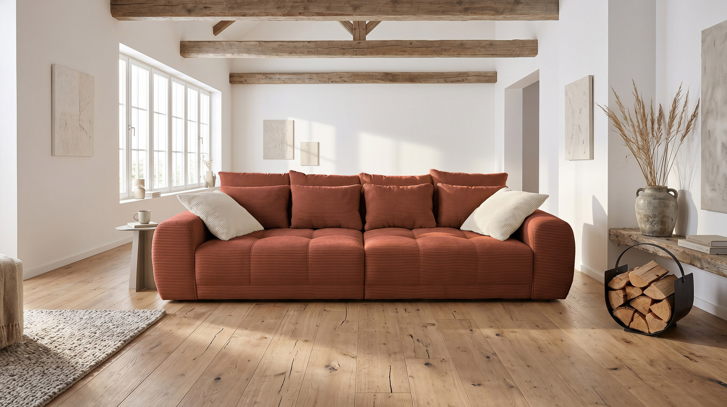 Big Sofa Cord rost - 308 cm - Federkern - JANNI