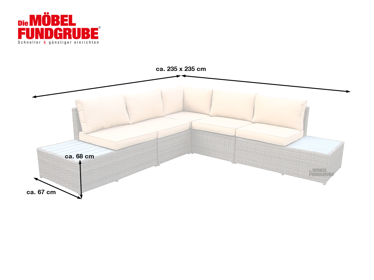 Gartenmöbel Lounge Set 235 cm braun/naturfarben - SEA