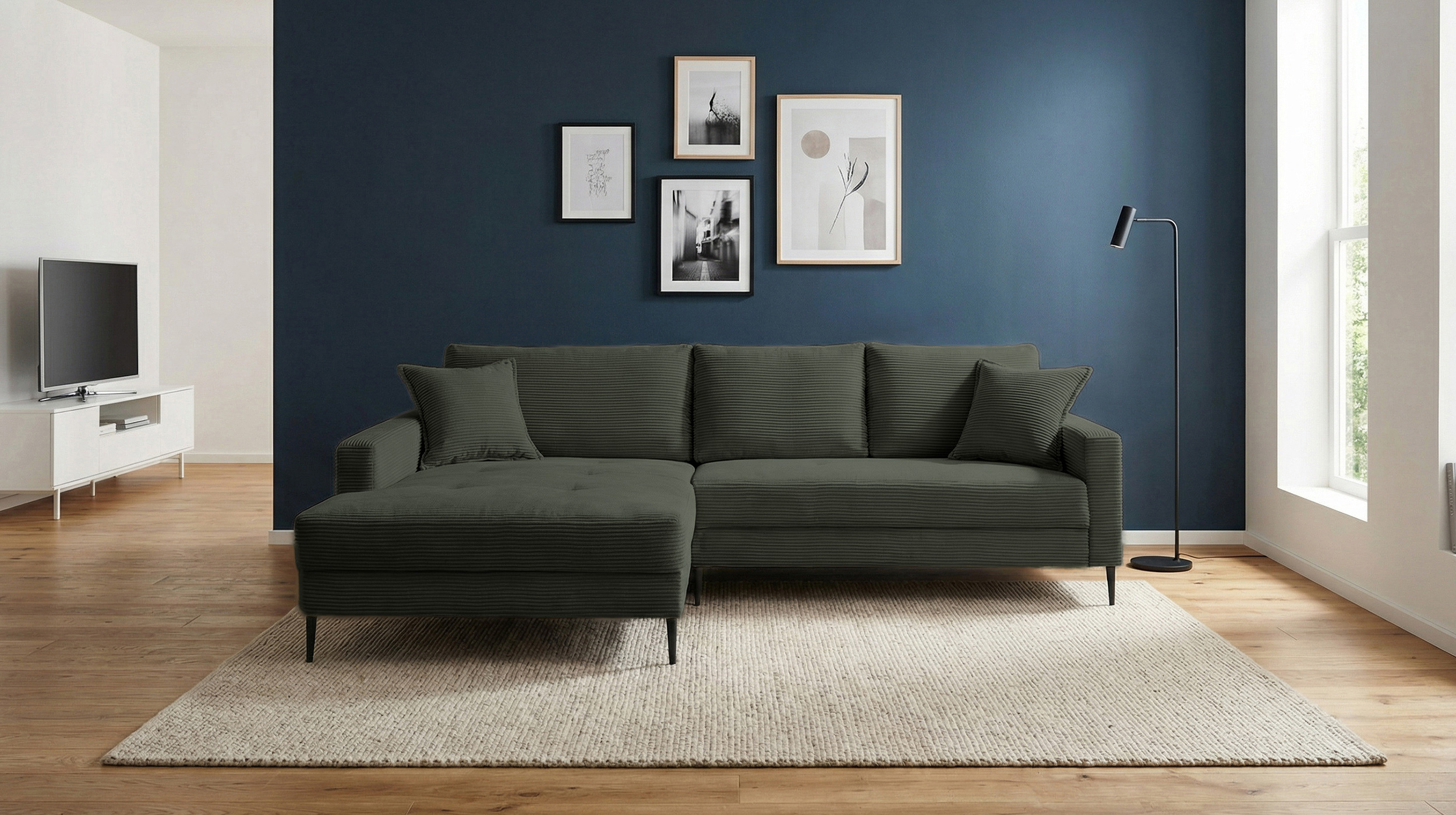 Ecksofa Cord grün 276 x 173 cm - OT links - SUMMER