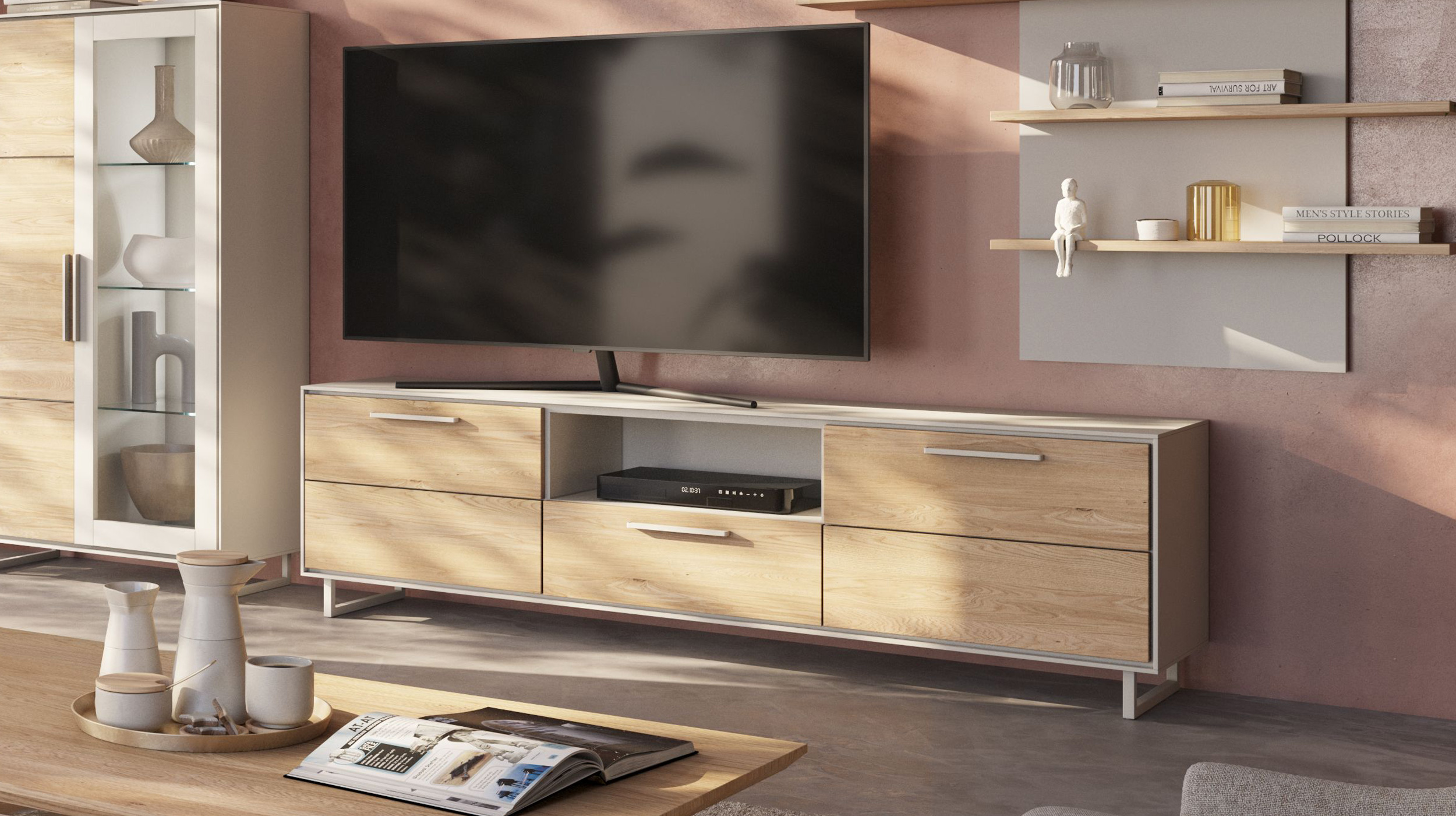 TV - Lowboard Eiche teilmassiv geölt 185 cm TV-Board - KAI