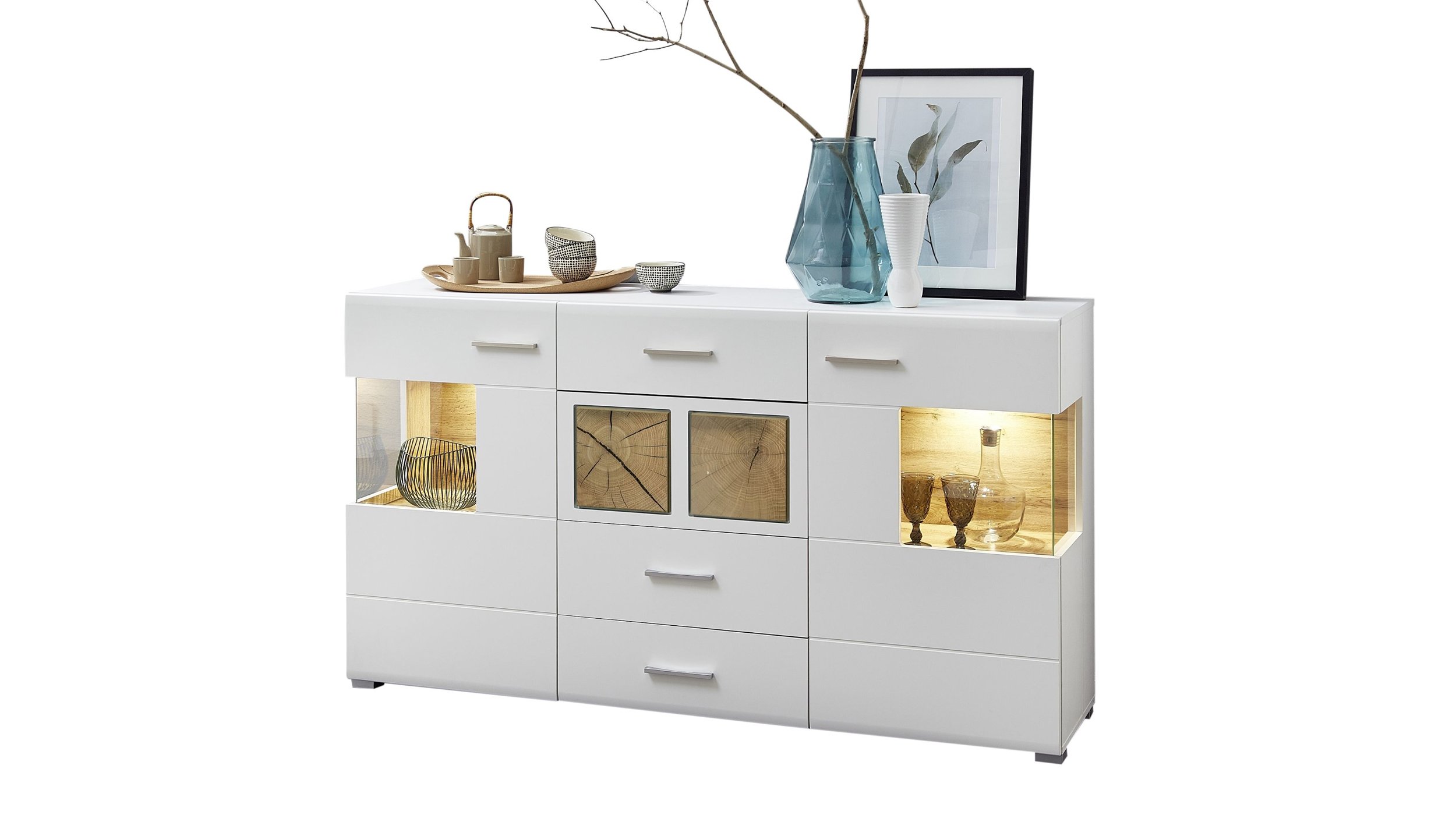 Sideboard weiß Hirnholzoptik 2-türig - 170 cm - FUN PLUS