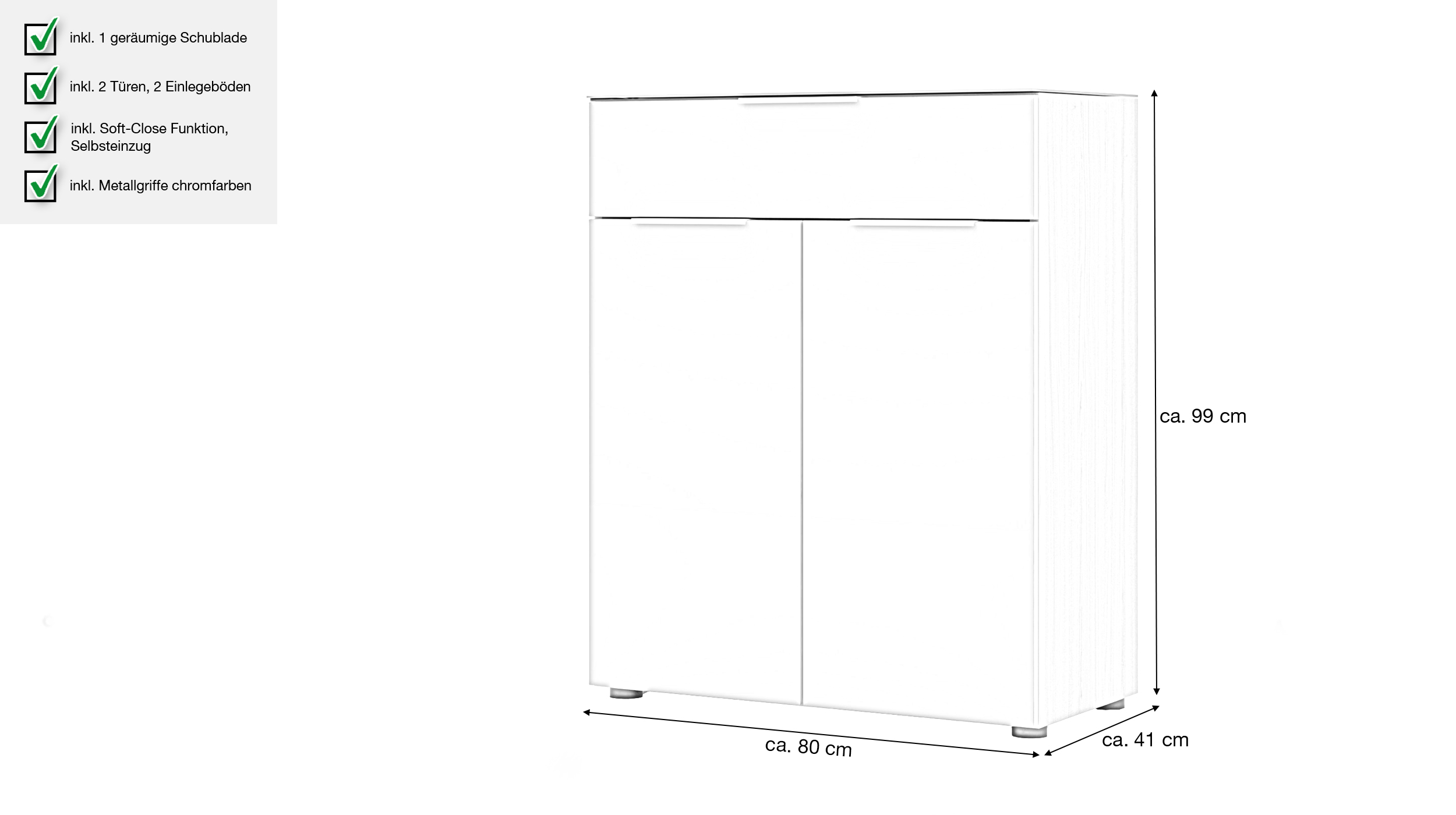 Kommode mit Schublade beige Glasfront Riva Eiche 80 cm - SANTORIN