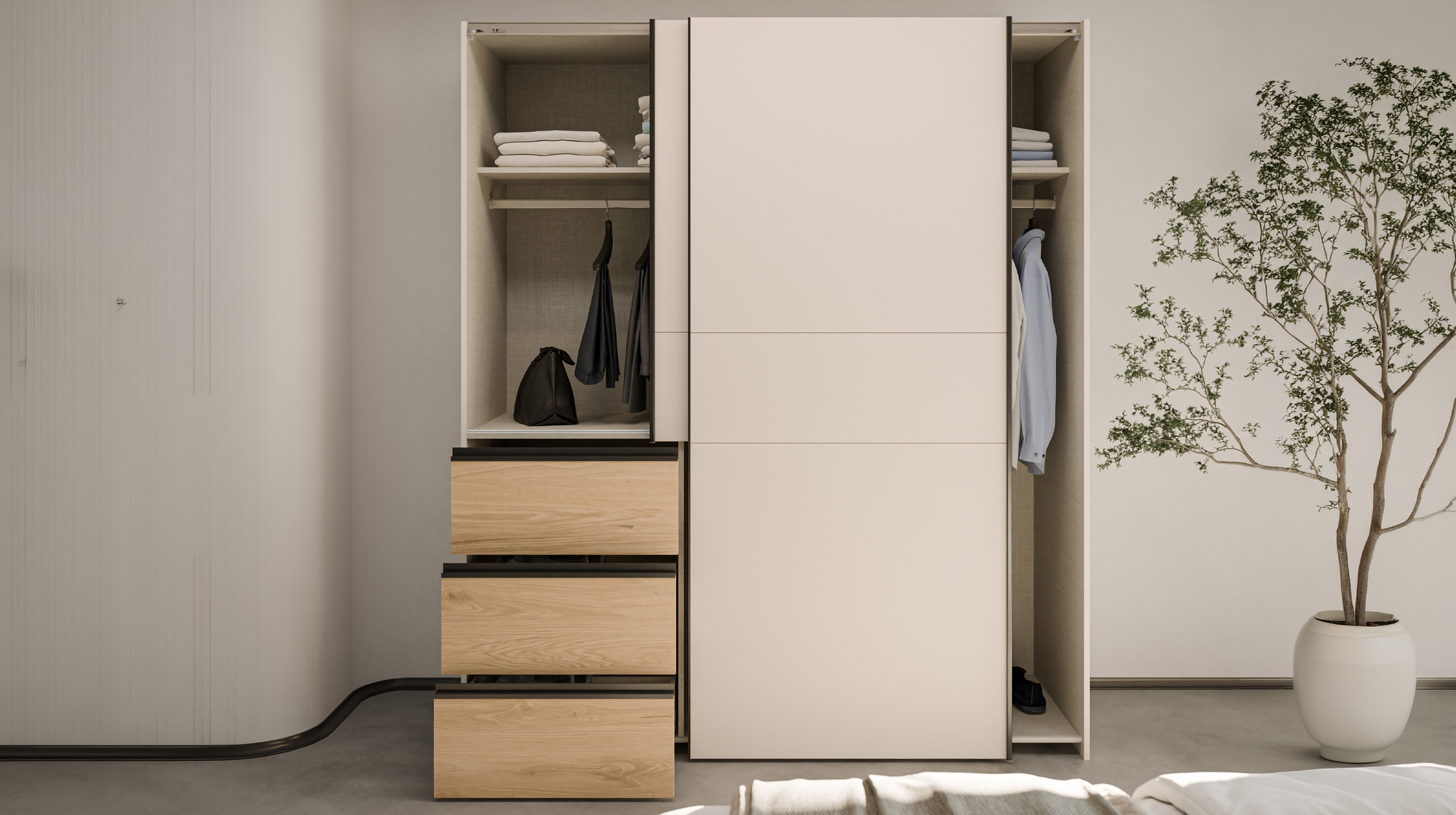 Schwebetürenschrank beige Wildeiche 170 cm 2-türig - WINN