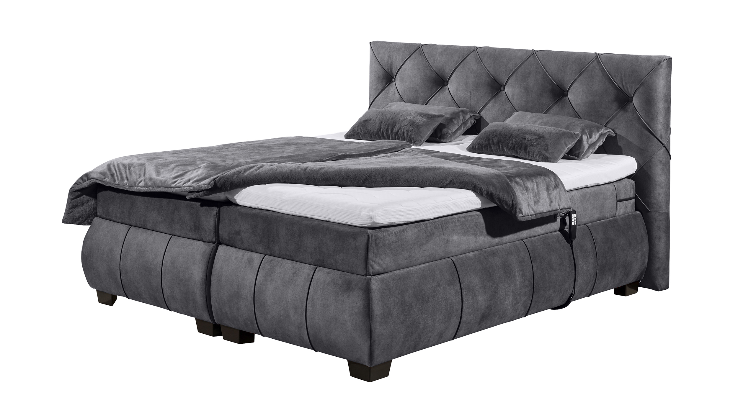 Boxspringbett 180 x 200 cm anthrazit Samt - elektrisch - SANUR