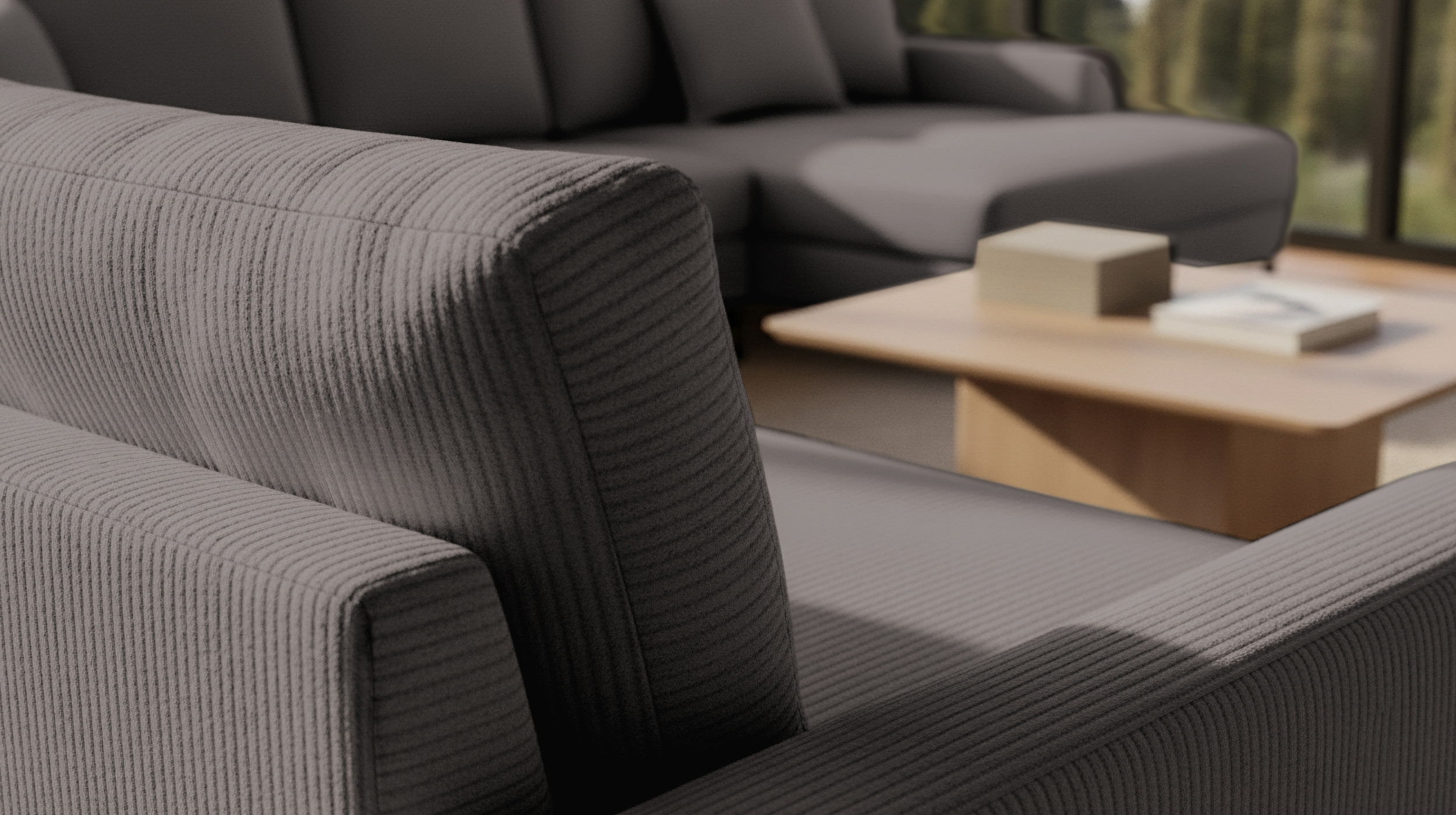 Wohnlandschaft Cord dunkelgrau - 360 cm - SUMMER