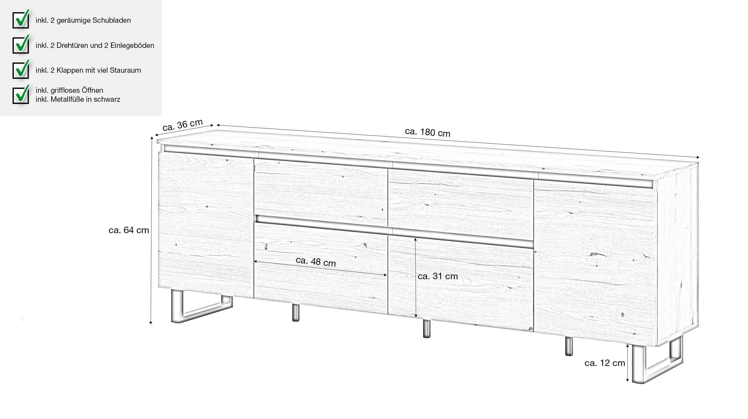 TV-Lowboard Evoke Eiche - 180 cm - TOMASA