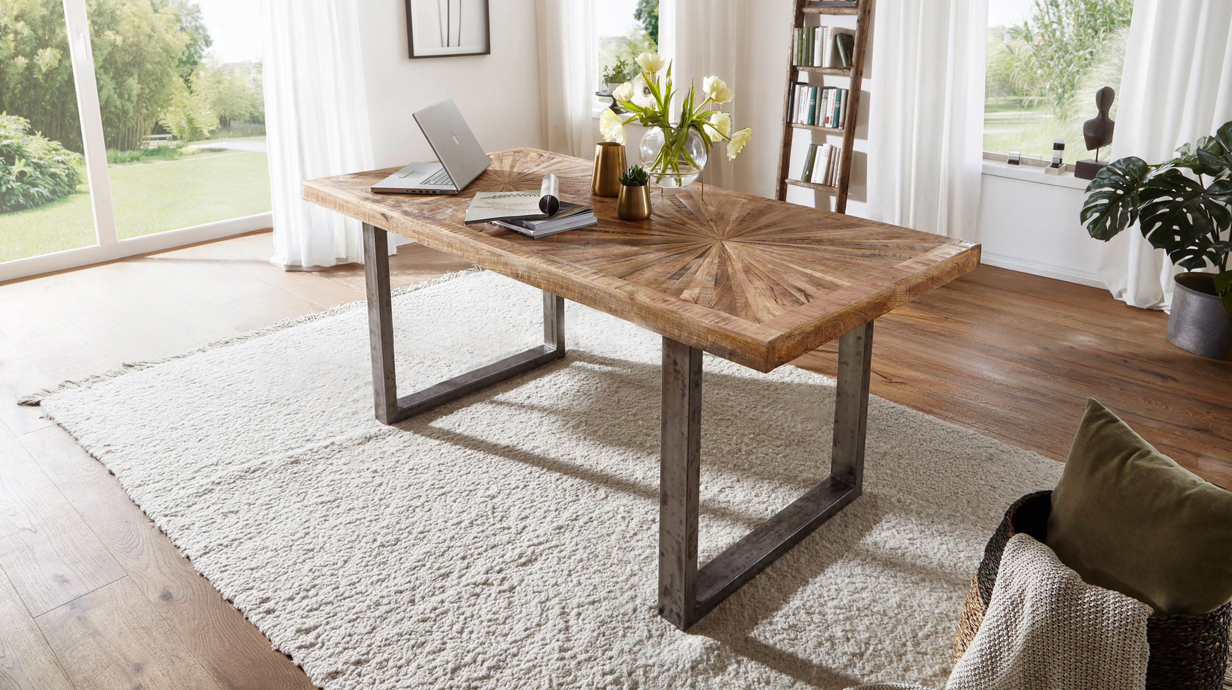 Esstisch massives Mango-Holz lackiert 200 x 100 cm - MARETH