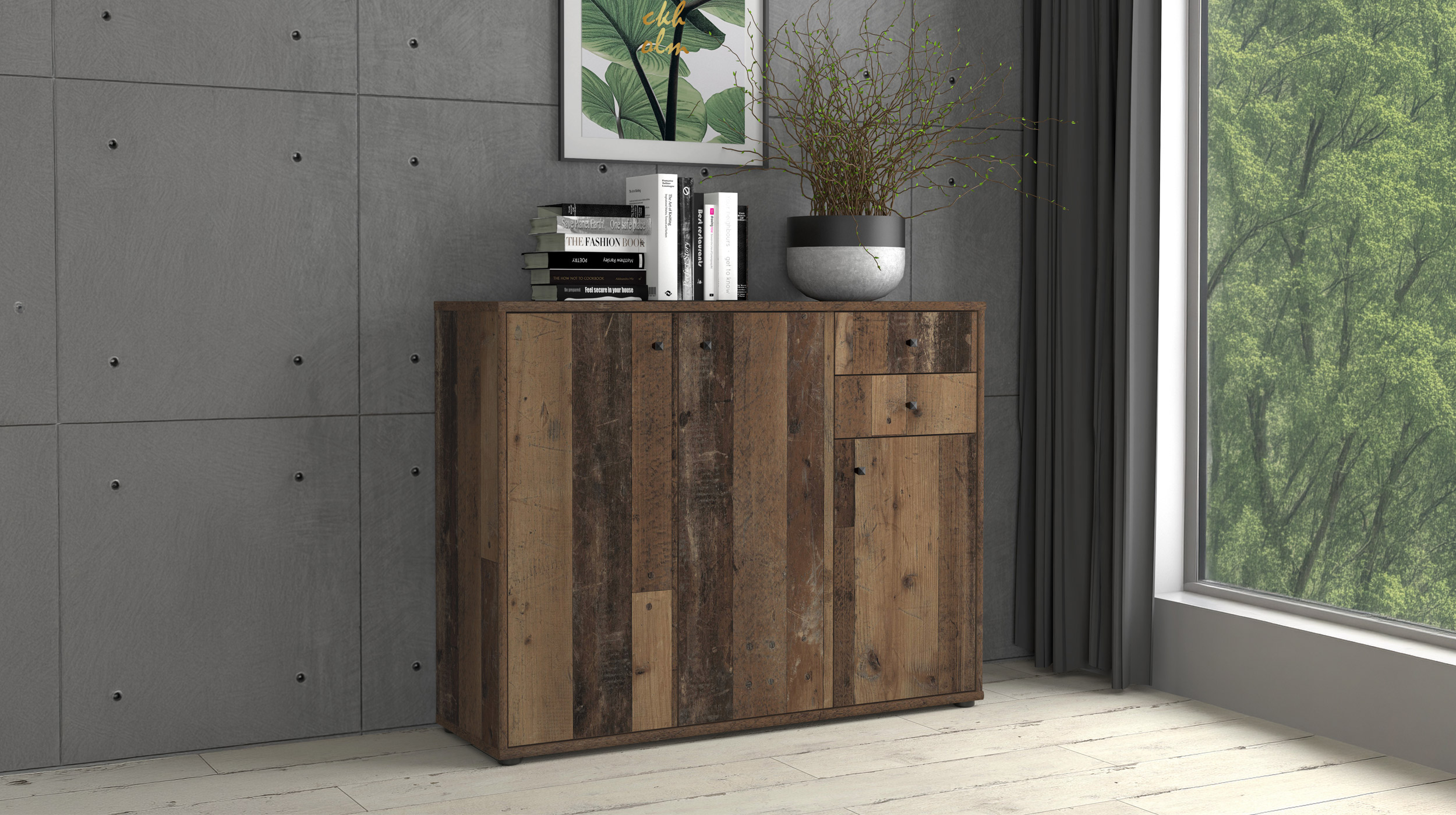 Kommode Old Wood 109 cm 3-türig - TEMPRA