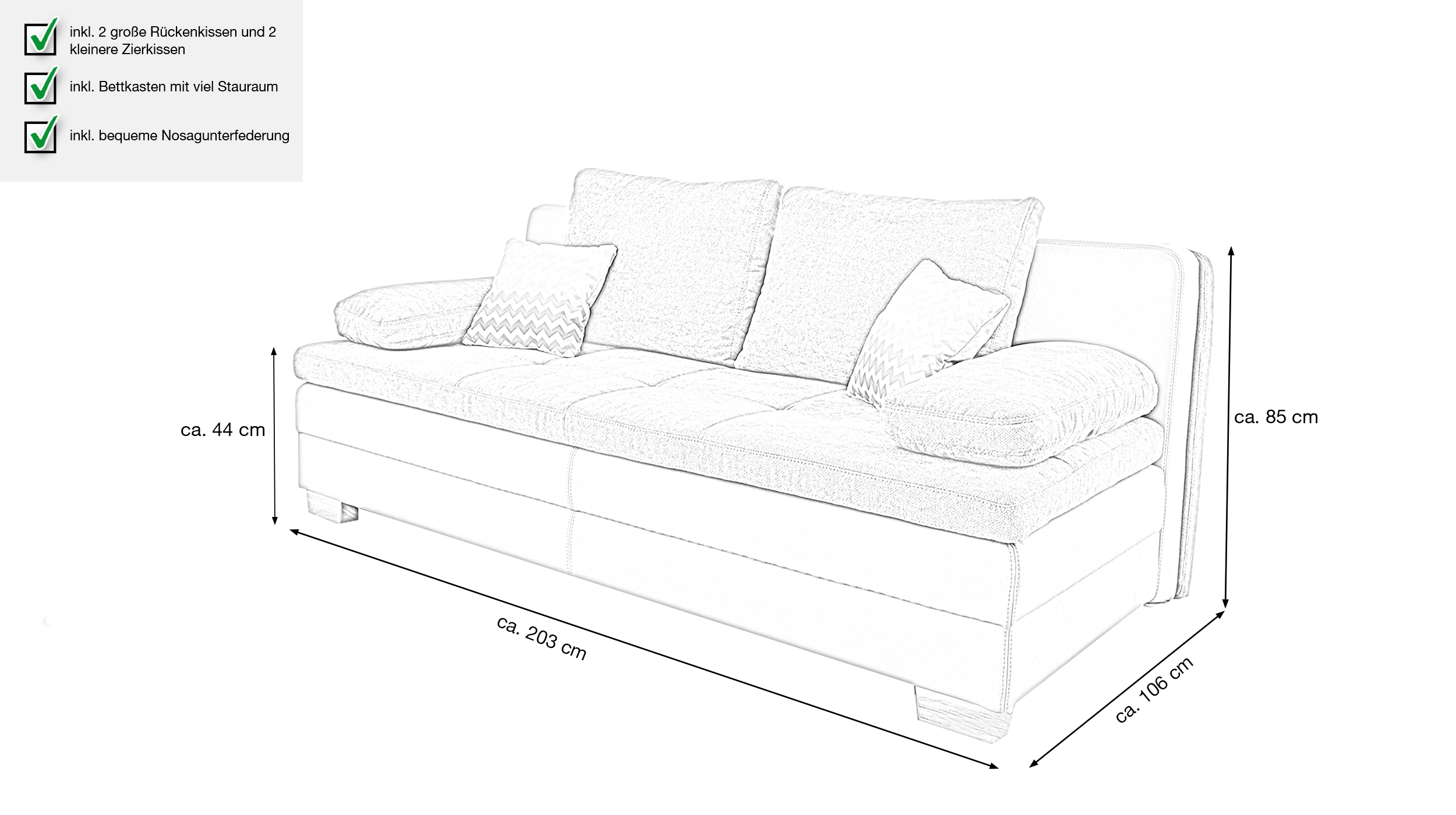 Schlafsofa Bettkasten Dauerschläfer beige 203 cm - LESLO