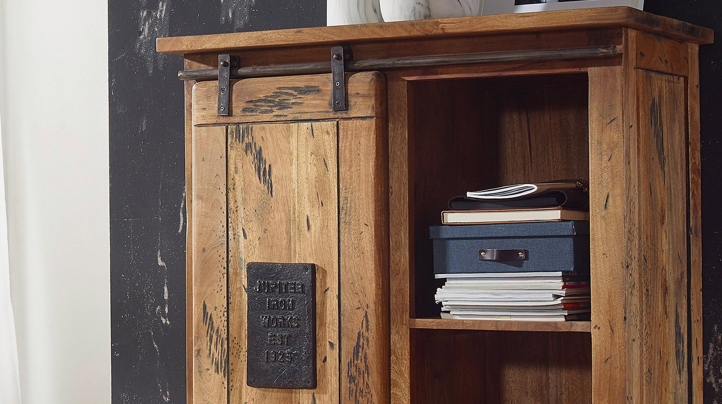 Highboard mit 1 Rolltür Mango massiv 90 cm - EMANUEL