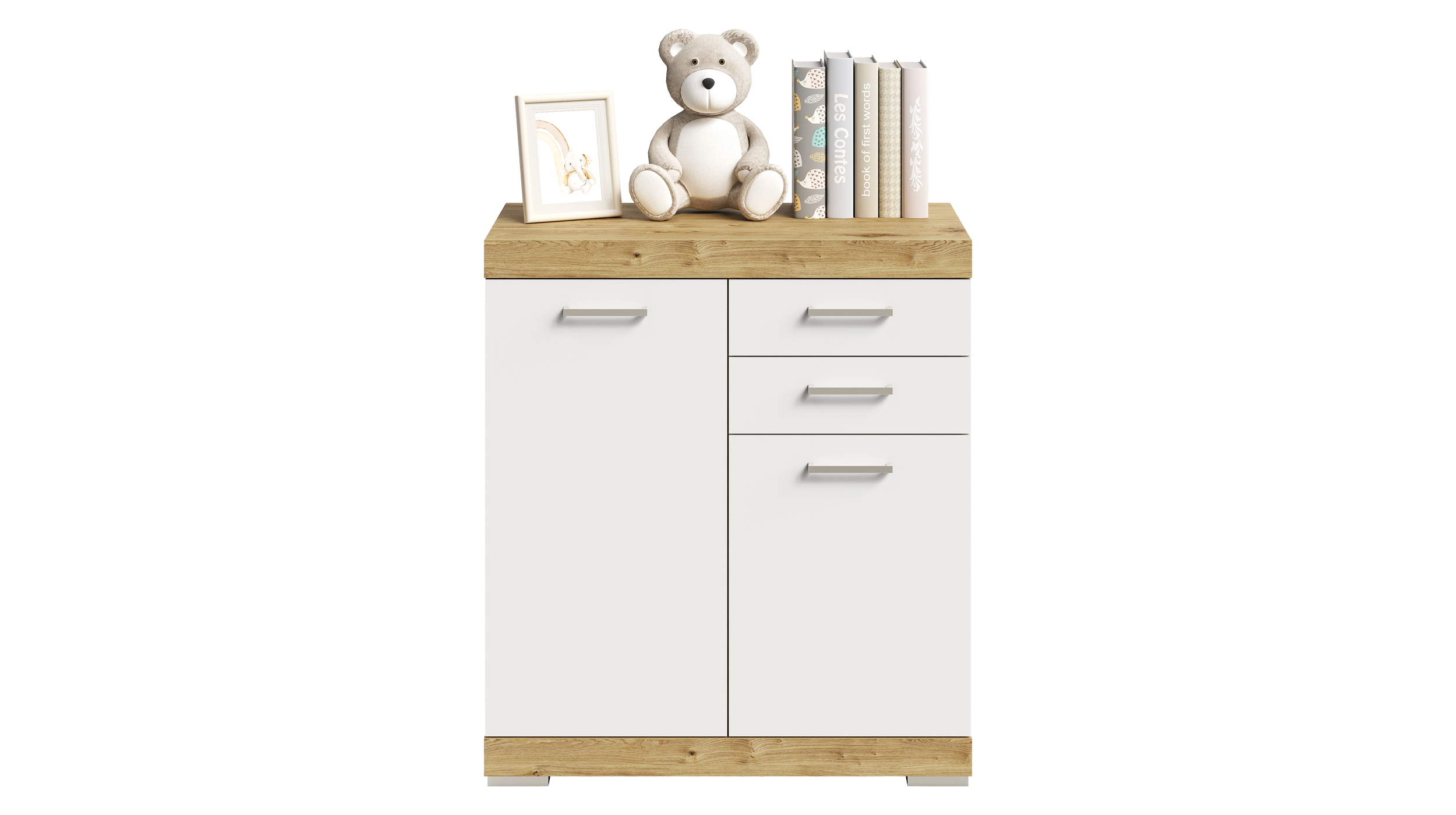 Kommode weiß Artisan Eiche 80 x 50 cm - 2 Schubladen - BRISTOL